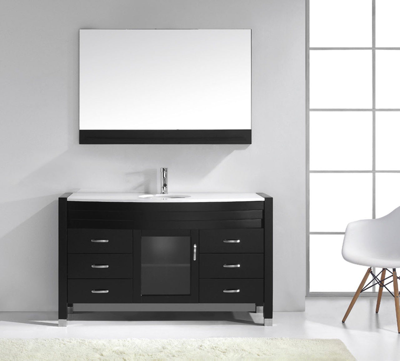 Virtu USA Ava 55" Single Round Sink Espresso Top Vanity with Brushed Nickel Faucet and Mirror Vanity Virtu USA 