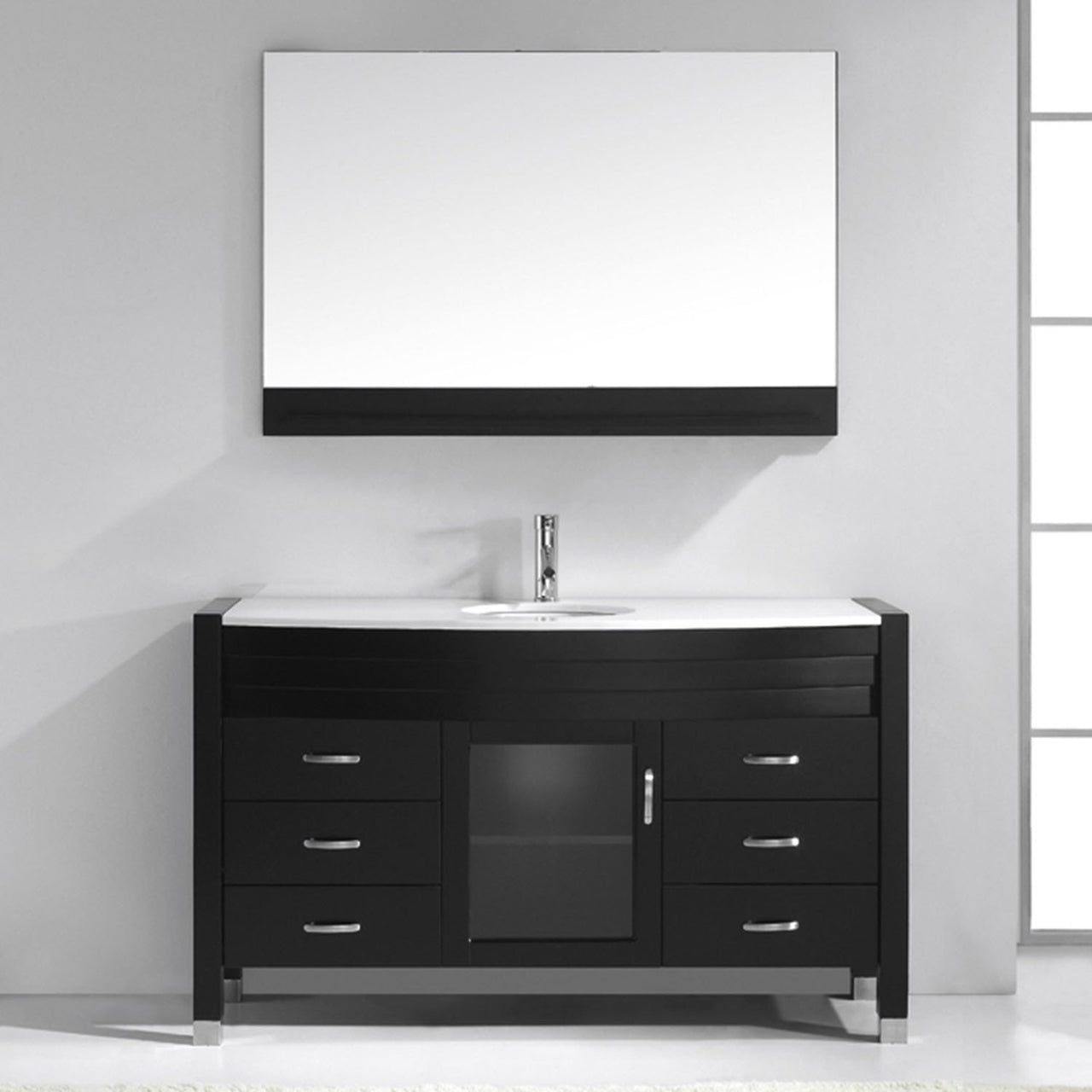 Virtu USA Ava 55" Single Round Sink Espresso Top Vanity in Espresso with Polished Chrome Faucet and Mirror Vanity Virtu USA 