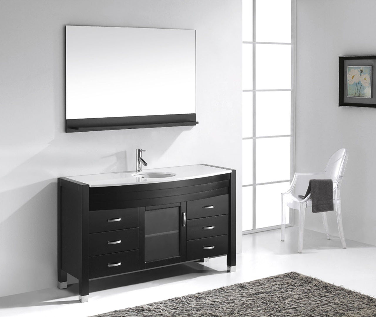 Virtu USA Ava 55" Single Round Sink Espresso Top Vanity in Espresso with Polished Chrome Faucet and Mirror Vanity Virtu USA 