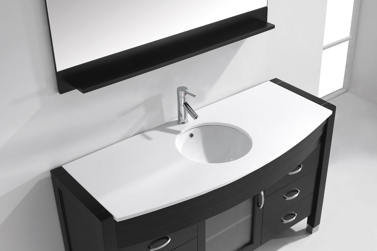 Virtu USA Ava 55" Single Round Sink Espresso Top Vanity with Brushed Nickel Faucet and Mirror Vanity Virtu USA 