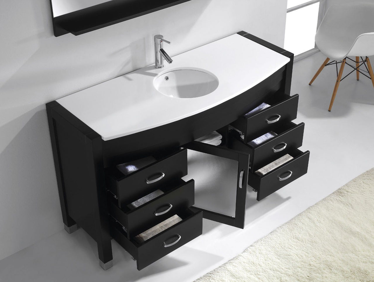 Virtu USA Ava 55" Single Round Sink Espresso Top Vanity in Espresso with Polished Chrome Faucet and Mirror Vanity Virtu USA 