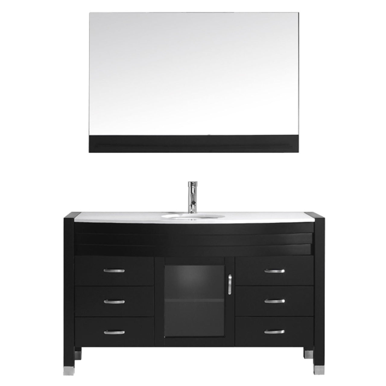 Virtu USA Ava 55" Single Round Sink Espresso Top Vanity with Brushed Nickel Faucet and Mirror Vanity Virtu USA 