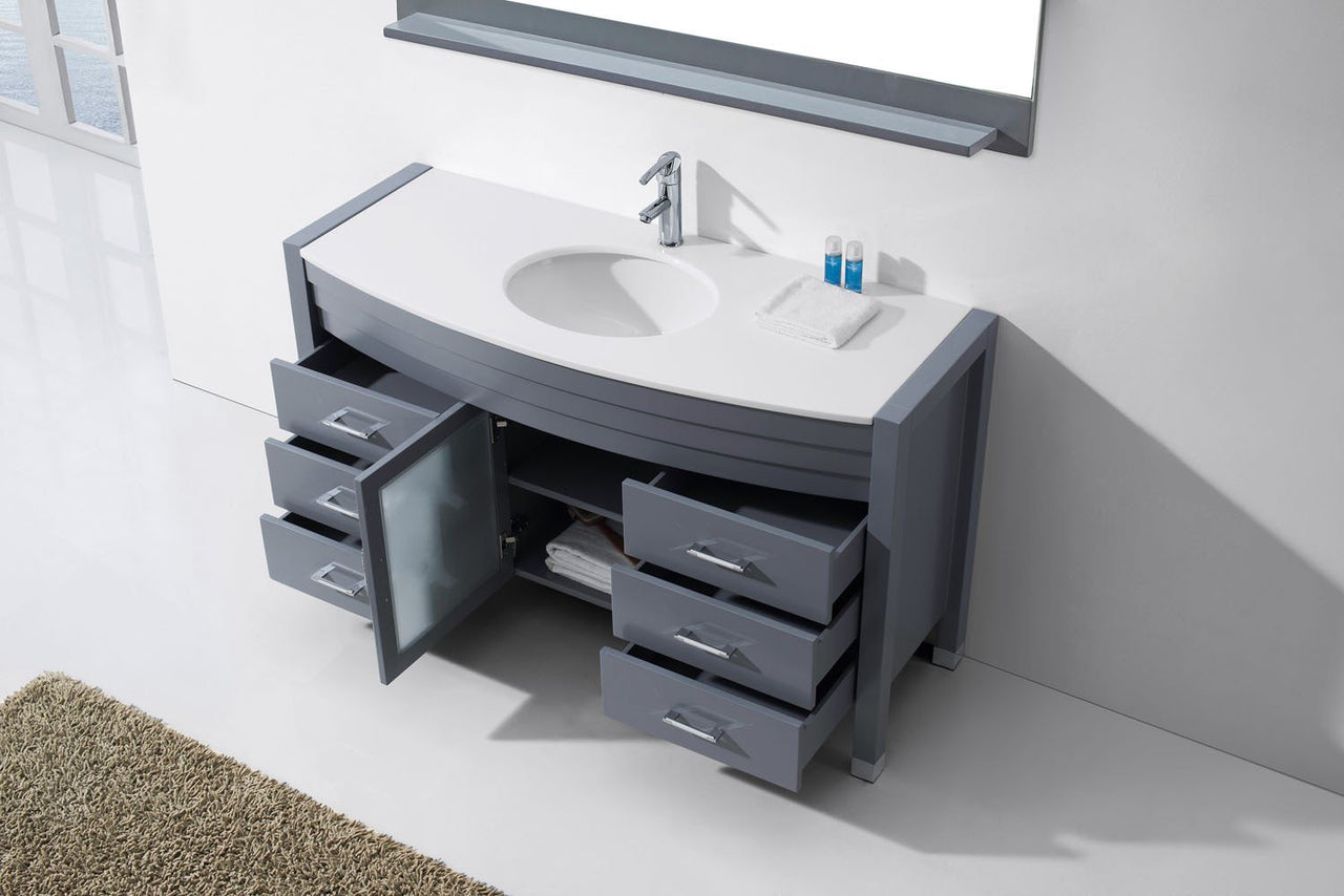 Virtu USA Ava 55" Single Round Sink Grey Top Vanity with Polished Chrome Faucet and Mirror Vanity Virtu USA 