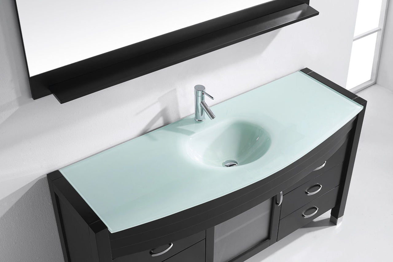 Virtu USA Ava 61" Single Round Sink Espresso Top Vanity with Polished Chrome Faucet and Mirror Vanity Virtu USA 