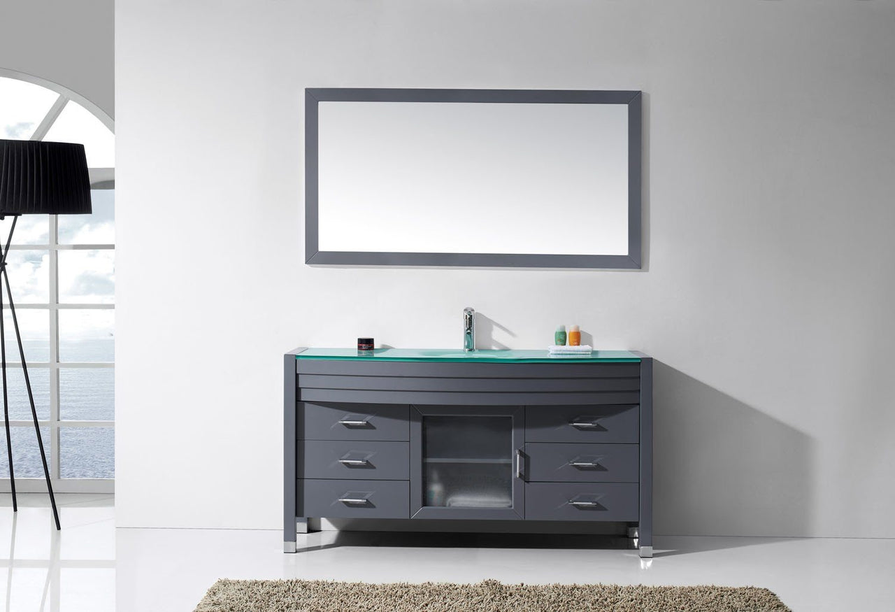 Virtu USA Ava 61" Single Round Sink Grey Top Vanity with Polished Chrome Faucet and Mirror Vanity Virtu USA 