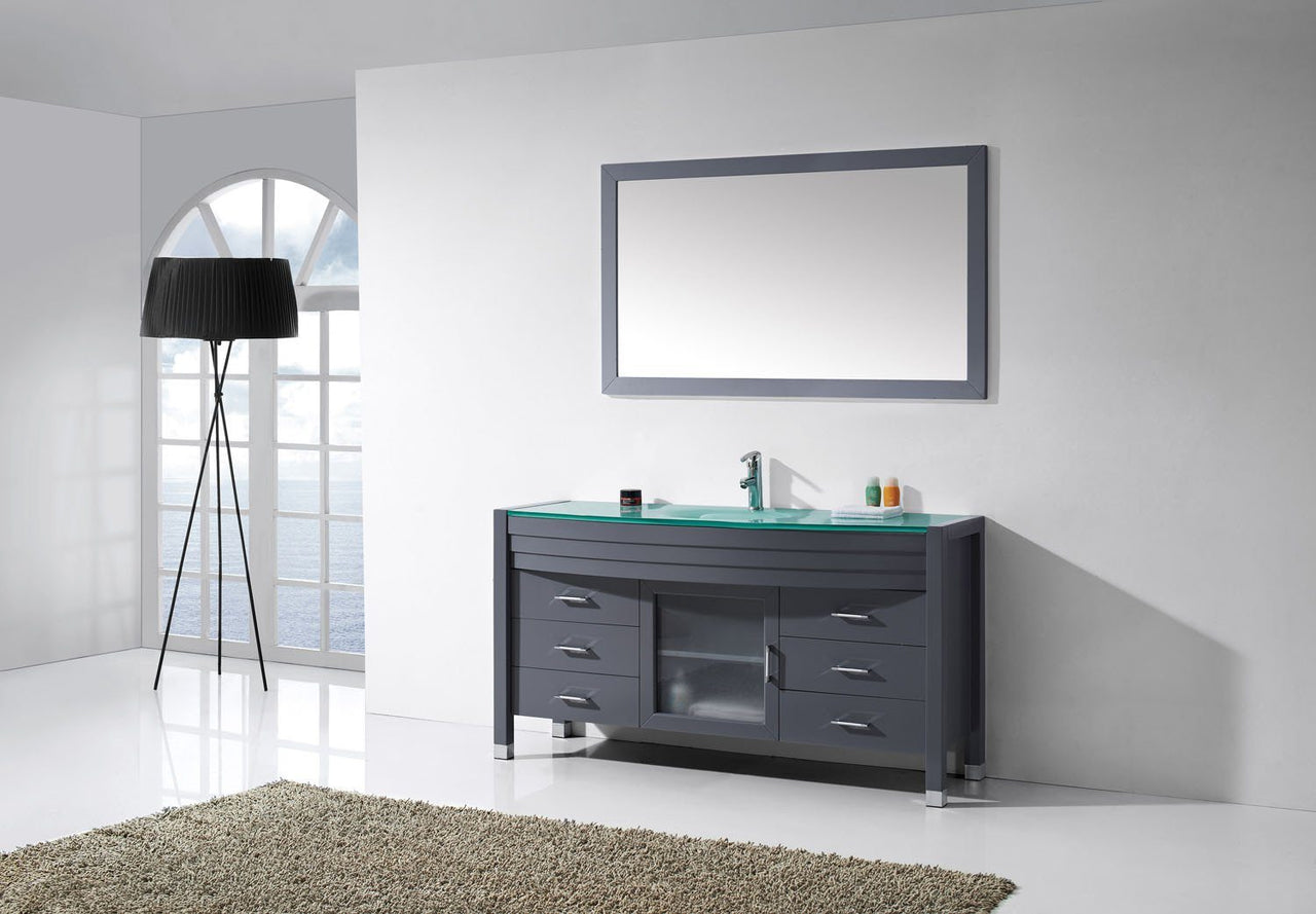 Virtu USA Ava 61" Single Round Sink Grey Top Vanity with Polished Chrome Faucet and Mirror Vanity Virtu USA 