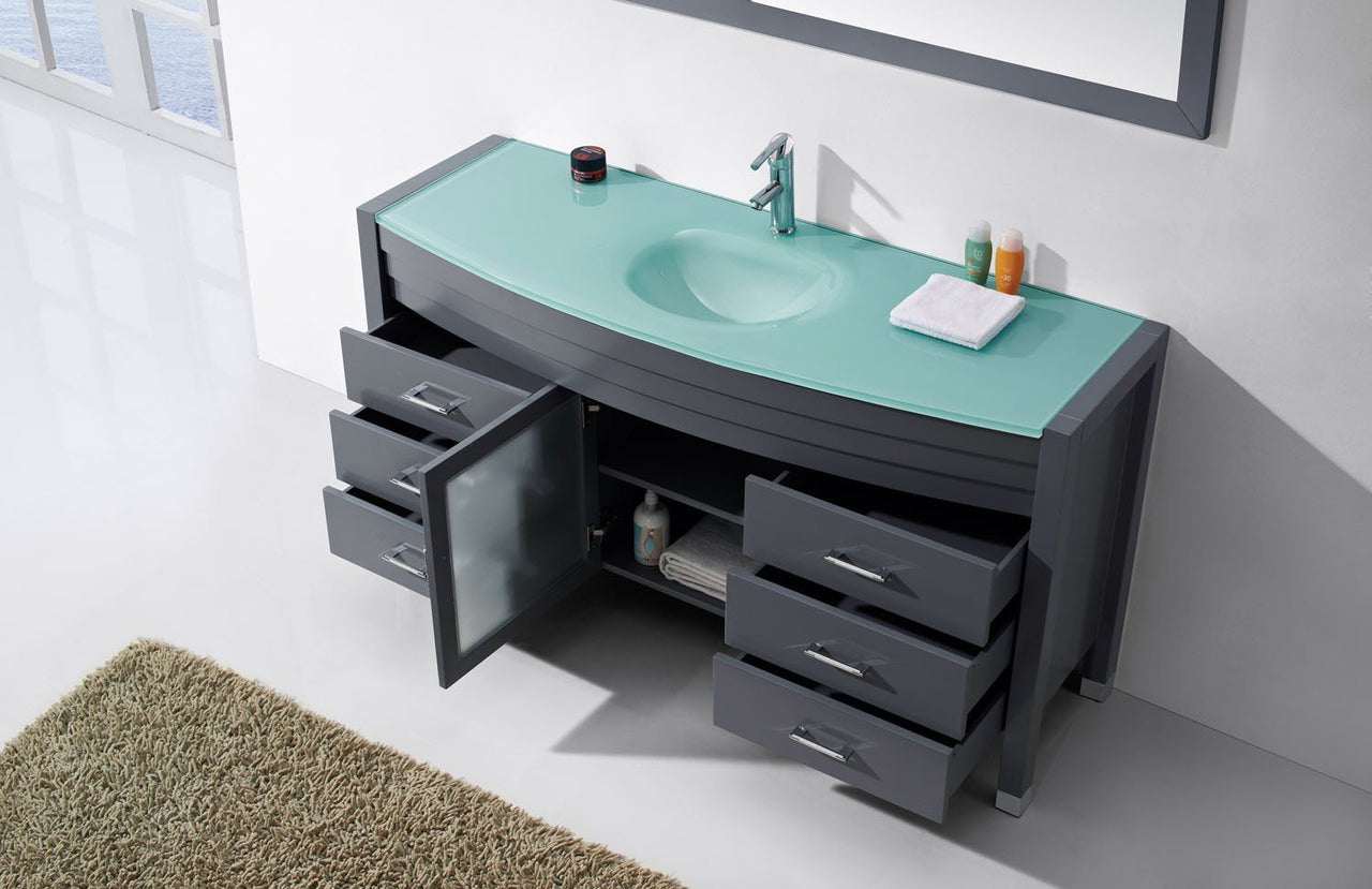 Virtu USA Ava 61" Single Round Sink Grey Top Vanity with Polished Chrome Faucet and Mirror Vanity Virtu USA 