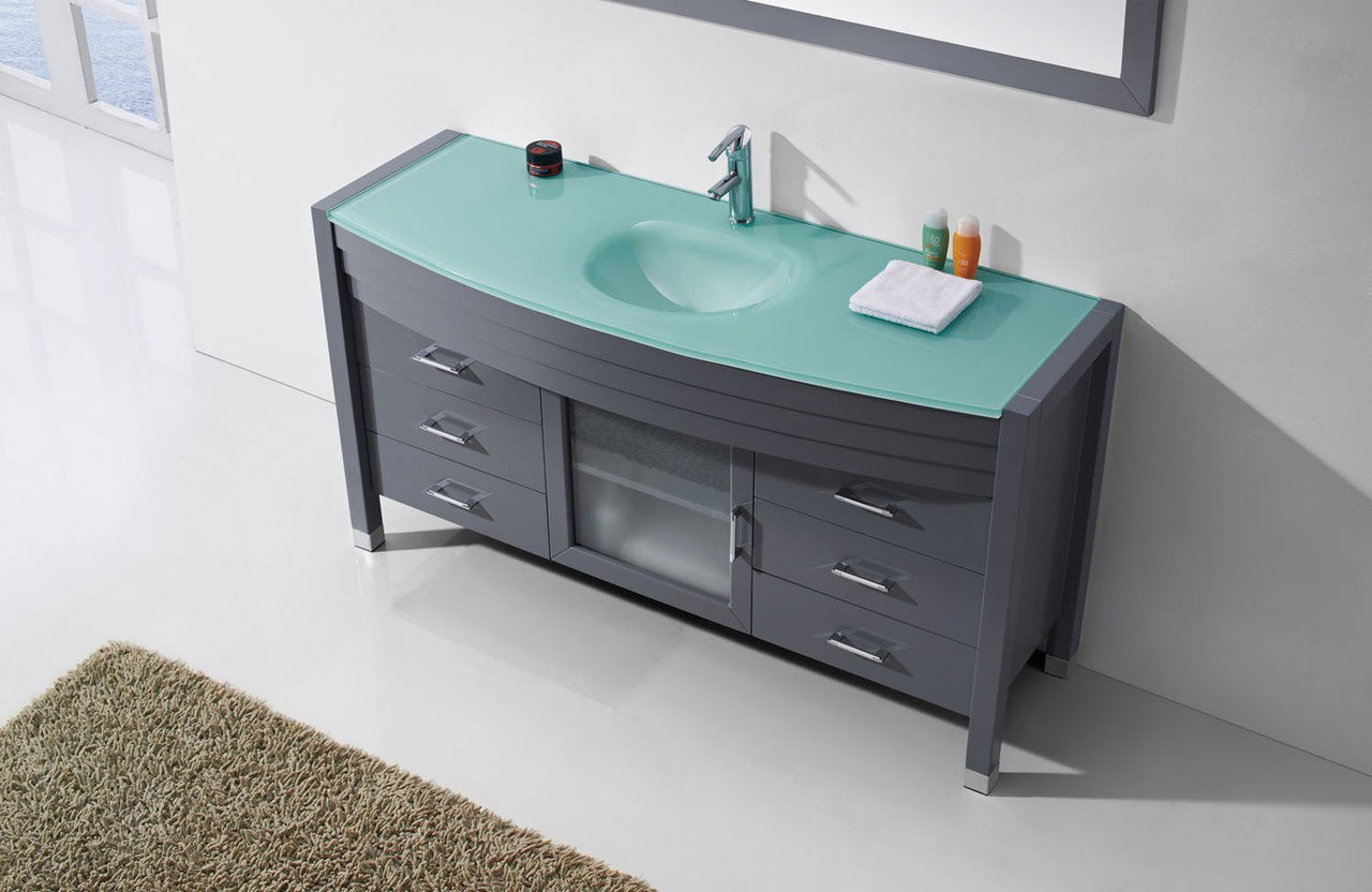 Virtu USA Ava 61" Single Round Sink Grey Top Vanity with Polished Chrome Faucet and Mirror Vanity Virtu USA 