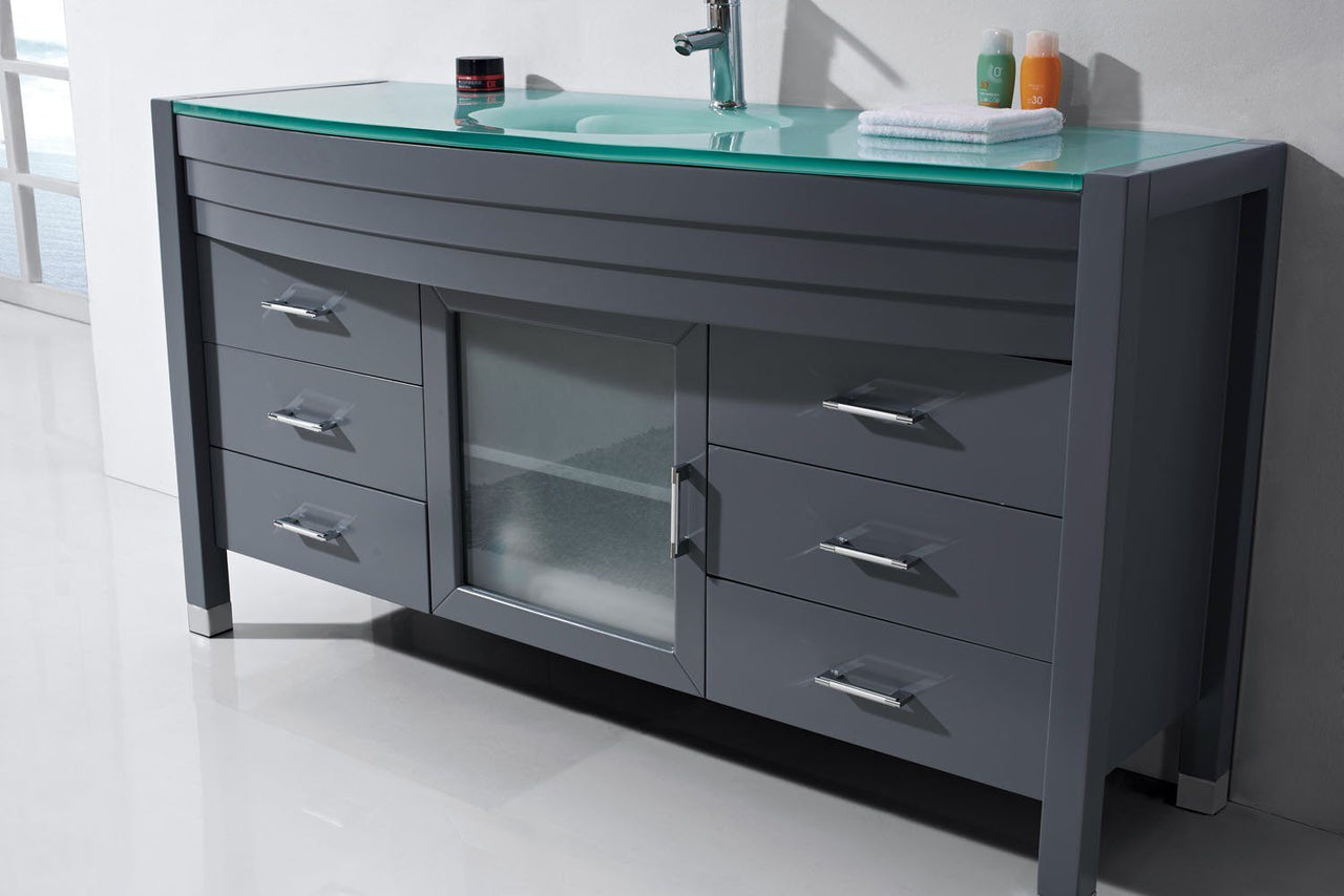 Virtu USA Ava 61" Single Round Sink Grey Top Vanity with Polished Chrome Faucet and Mirror Vanity Virtu USA 