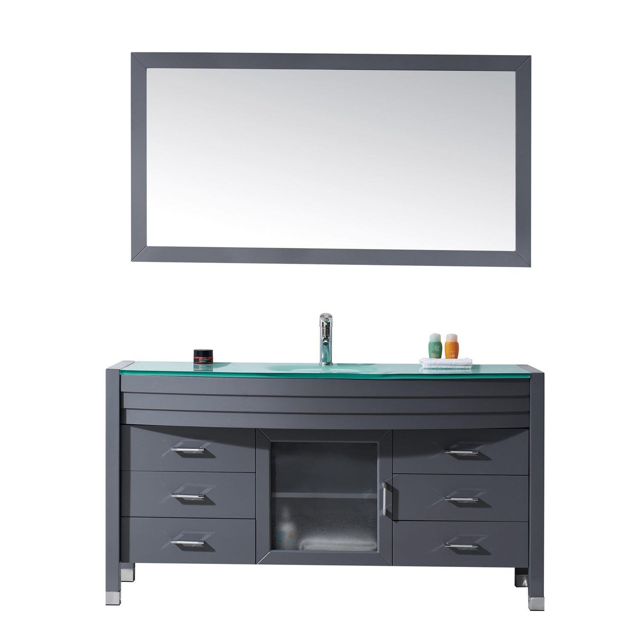 Virtu USA Ava 61" Single Round Sink Grey Top Vanity with Polished Chrome Faucet and Mirror Vanity Virtu USA 