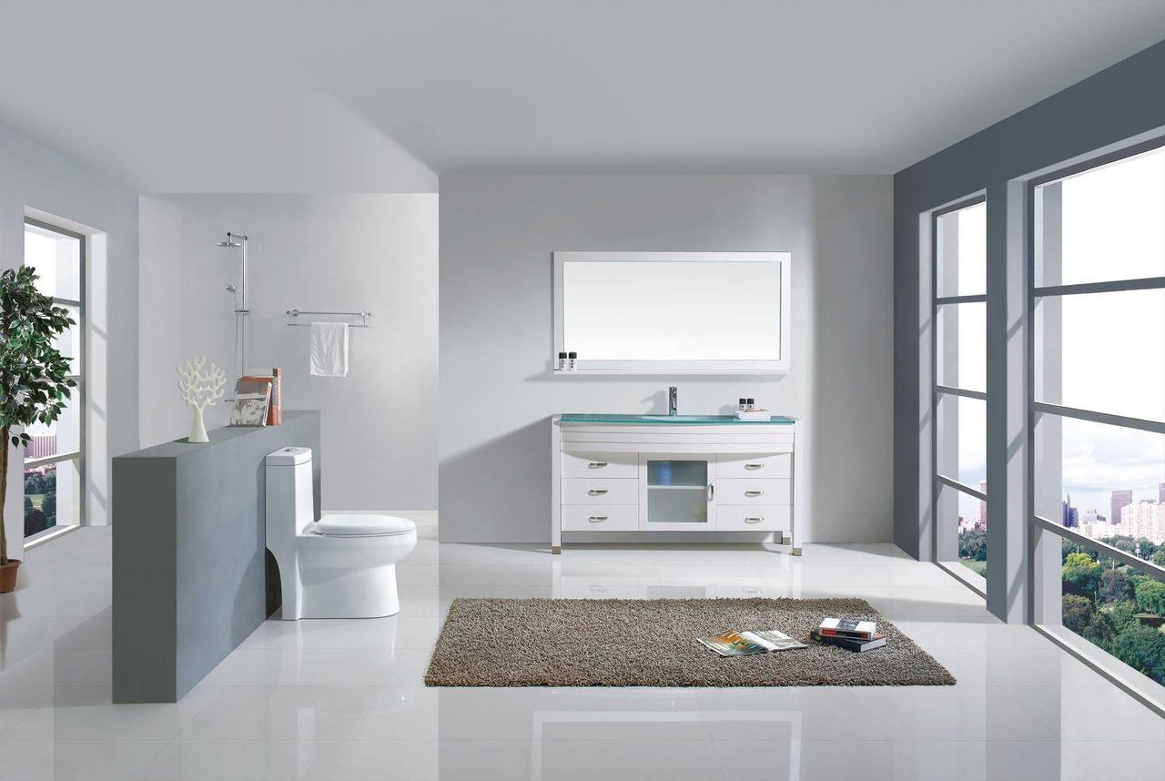 Virtu USA Ava 61" Single Round Sink White Top Vanity in White with Polished Chrome Faucet and Mirror Vanity Virtu USA 