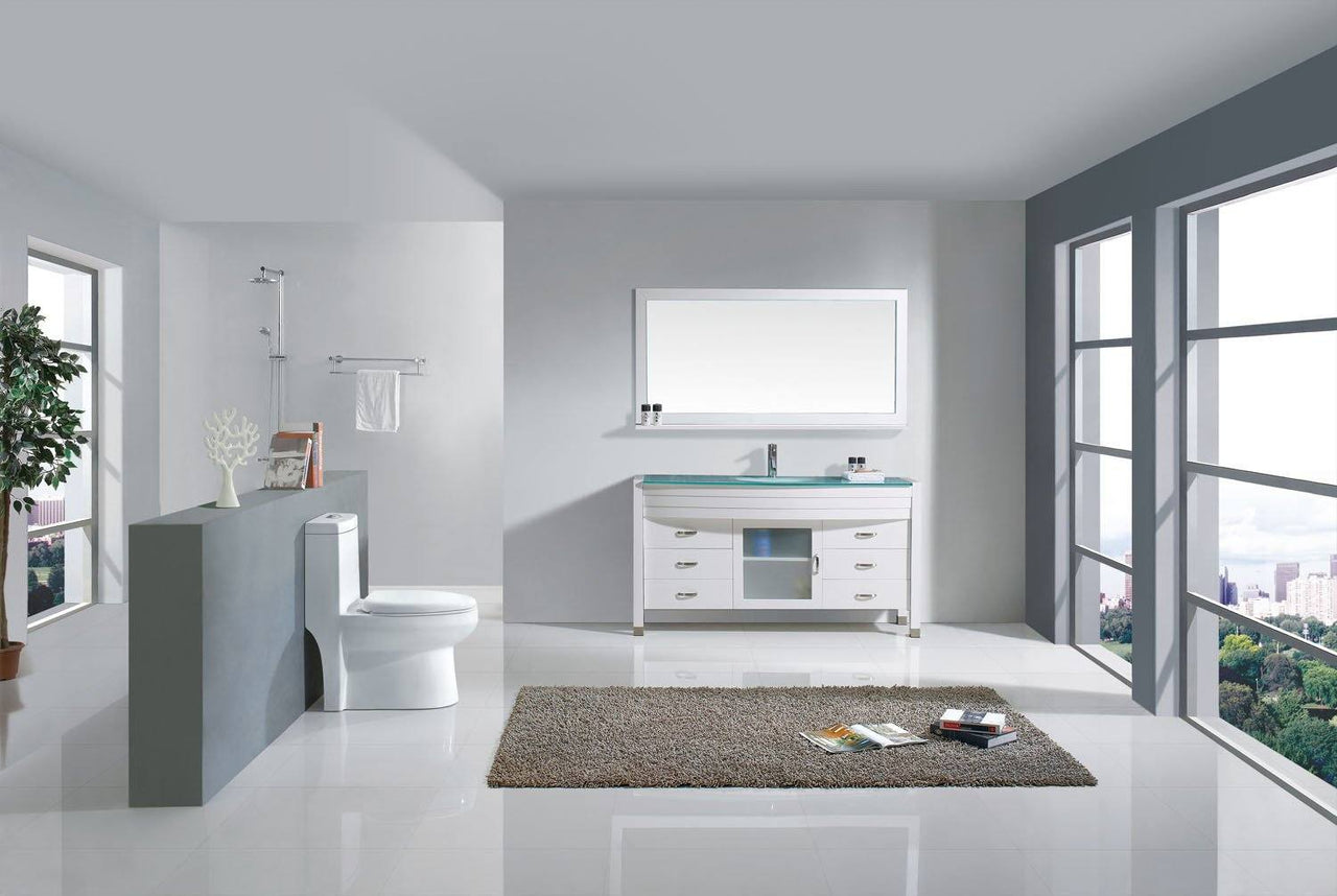 Virtu USA Ava 61" Single Round Sink White Top Vanity in White with Brushed Nickel Faucet and Mirror Vanity Virtu USA 