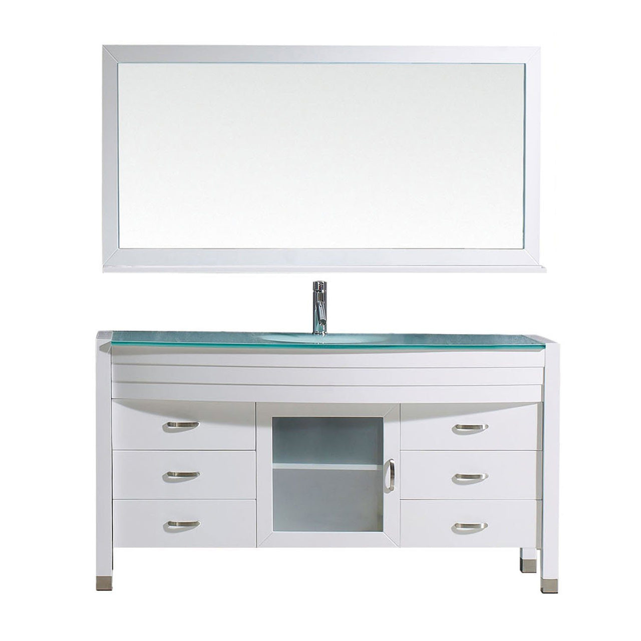 Virtu USA Ava 61" Single Round Sink White Top Vanity in White with Polished Chrome Faucet and Mirror Vanity Virtu USA 