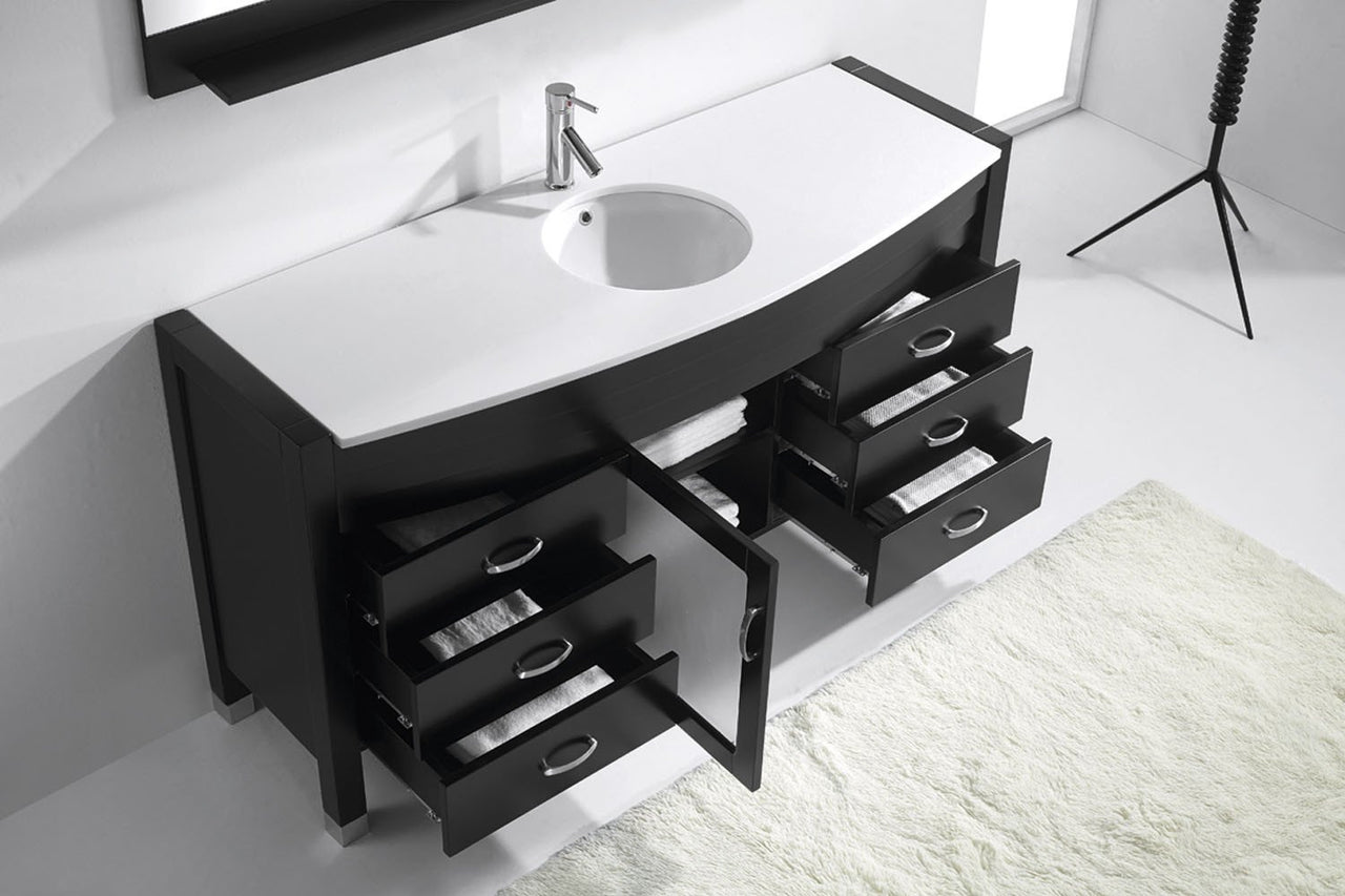 Virtu USA Ava 61" Single Round Sink Espresso Top Vanity with Polished Chrome Faucet and Mirror Vanity Virtu USA 