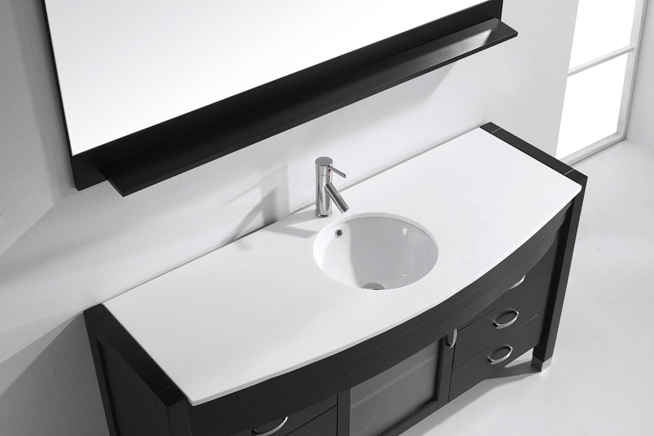 Virtu USA Ava 61" Single Round Sink Espresso Top Vanity with Polished Chrome Faucet and Mirror Vanity Virtu USA 