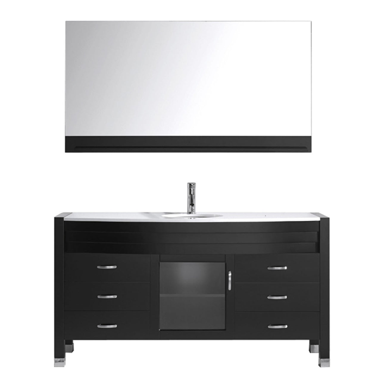 Virtu USA Ava 61" Single Round Sink Espresso Top Vanity with Polished Chrome Faucet and Mirror Vanity Virtu USA 