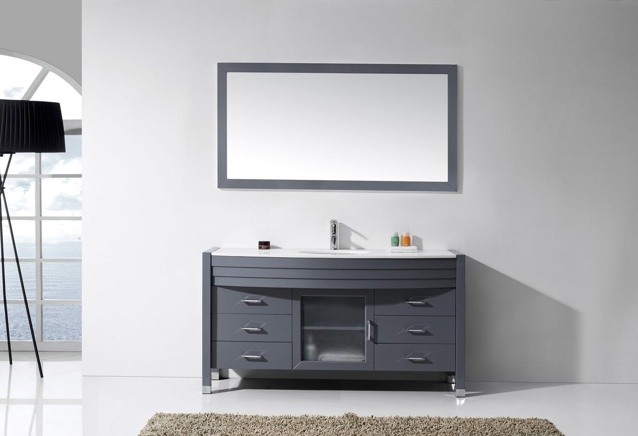 Virtu USA Ava 61" Single Round Sink Grey Top Vanity with Polished Chrome Faucet and Mirror Vanity Virtu USA 