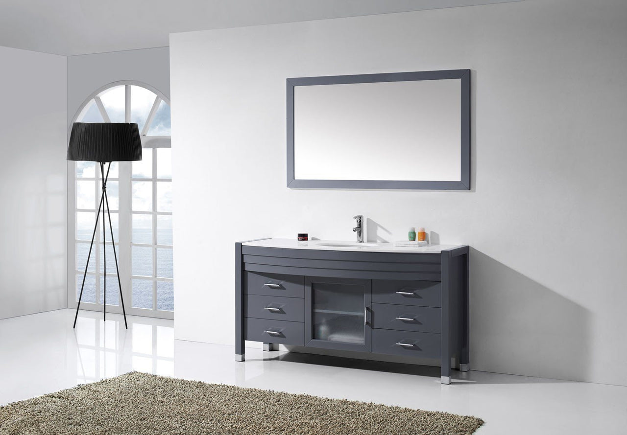 Virtu USA Ava 61" Single Round Sink Grey Top Vanity with Polished Chrome Faucet and Mirror Vanity Virtu USA 