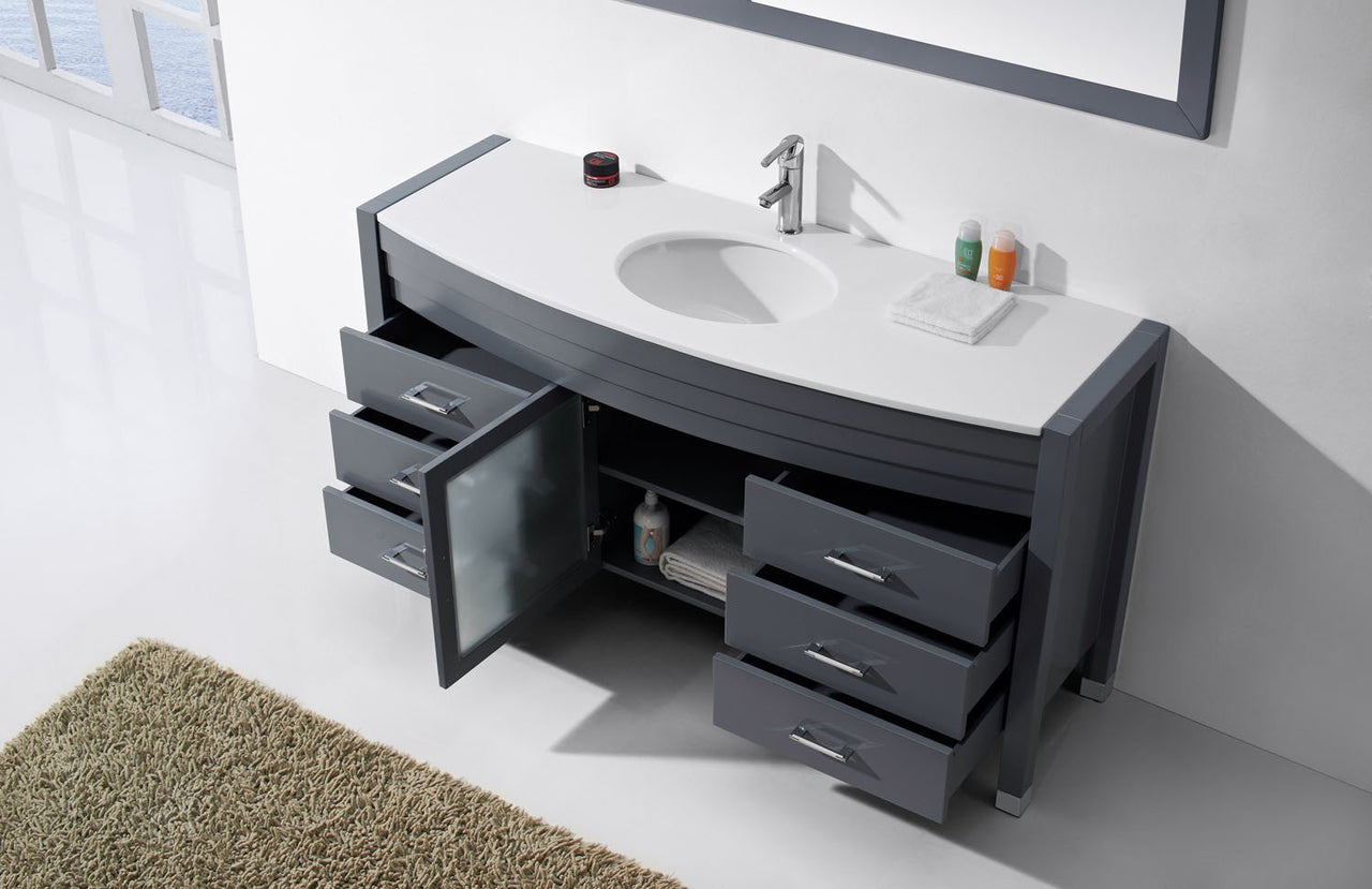 Virtu USA Ava 61" Single Round Sink Grey Top Vanity with Polished Chrome Faucet and Mirror Vanity Virtu USA 