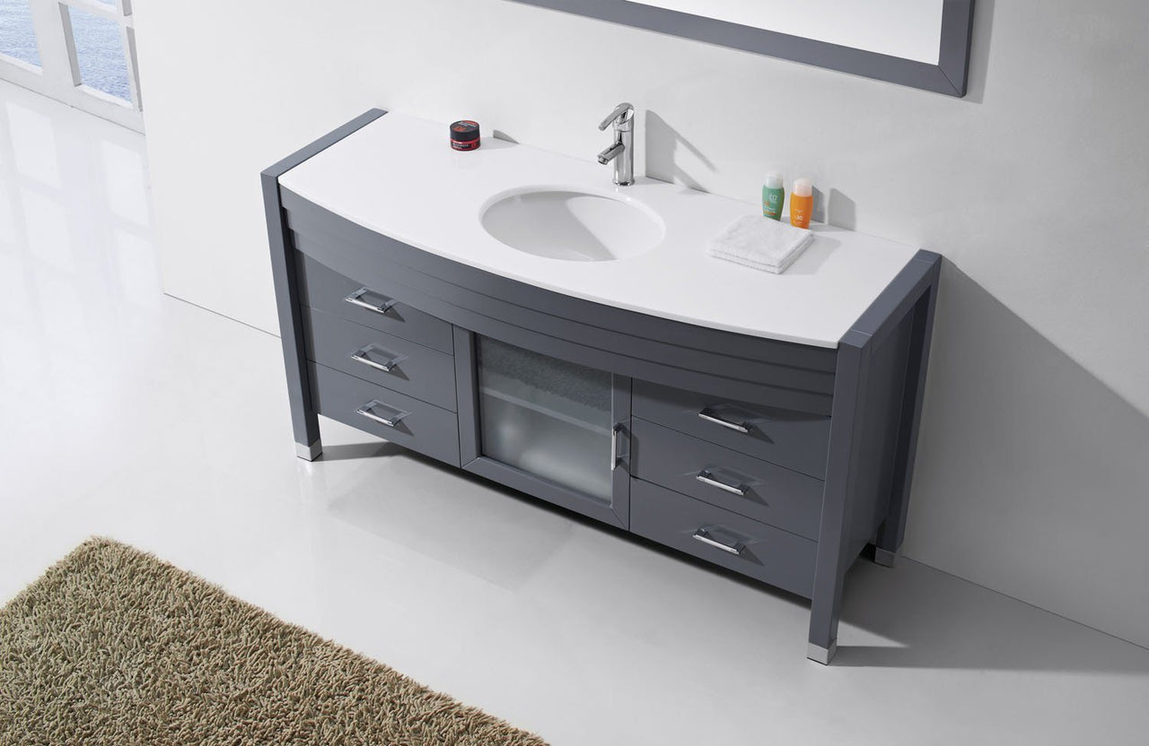 Virtu USA Ava 61" Single Round Sink Grey Top Vanity with Polished Chrome Faucet and Mirror Vanity Virtu USA 