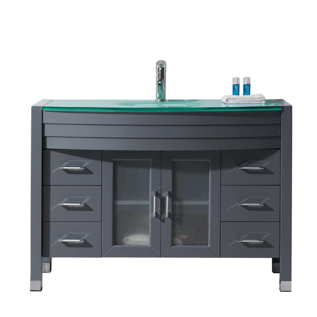 Virtu USA Ava 48" Single Round Sink Grey Top Vanity with Polished Chrome Faucet and Mirror