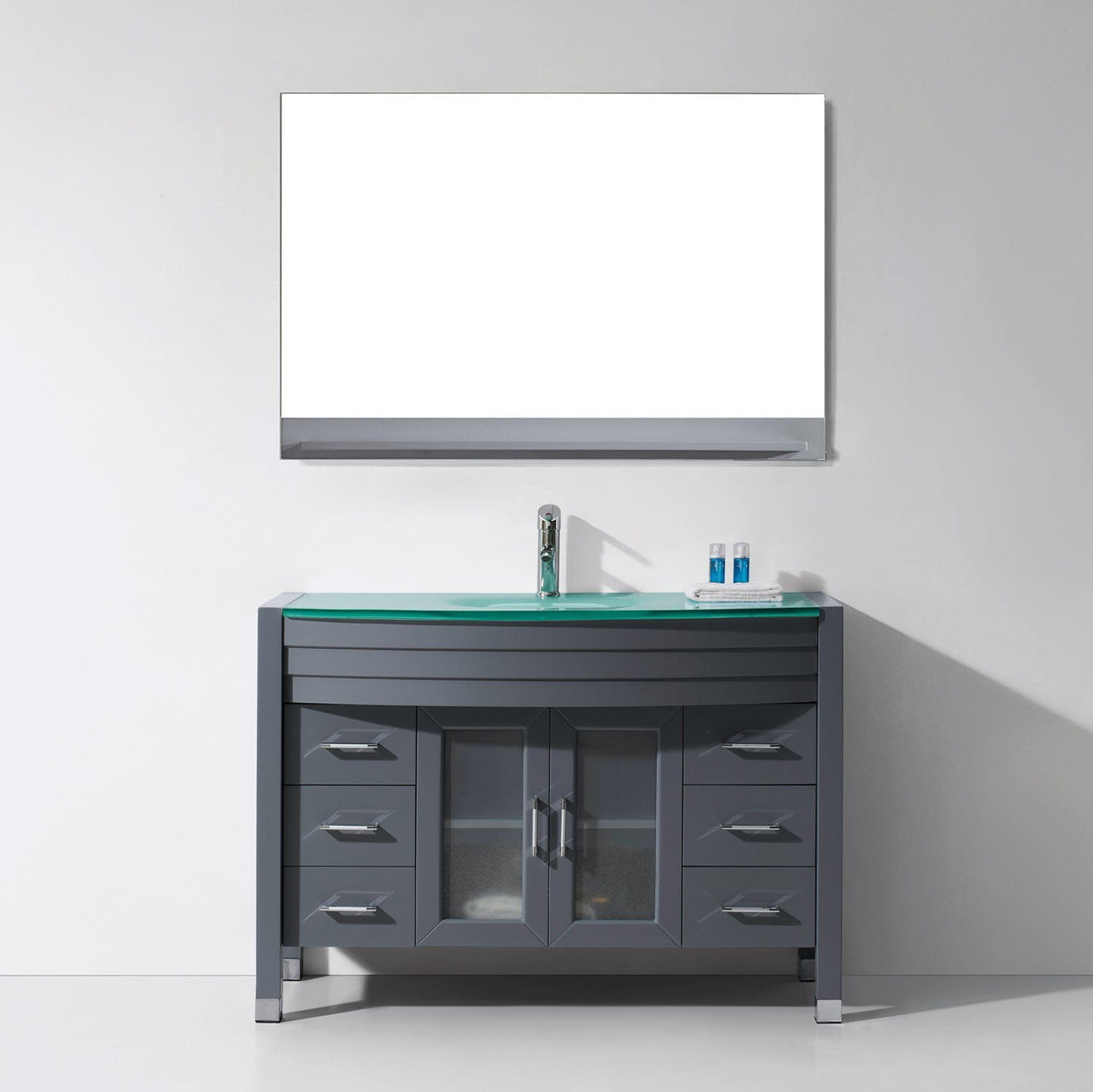 Virtu USA Ava 48" Single Round Sink Grey Top Vanity with Polished Chrome Faucet and Mirror Vanity Virtu USA 