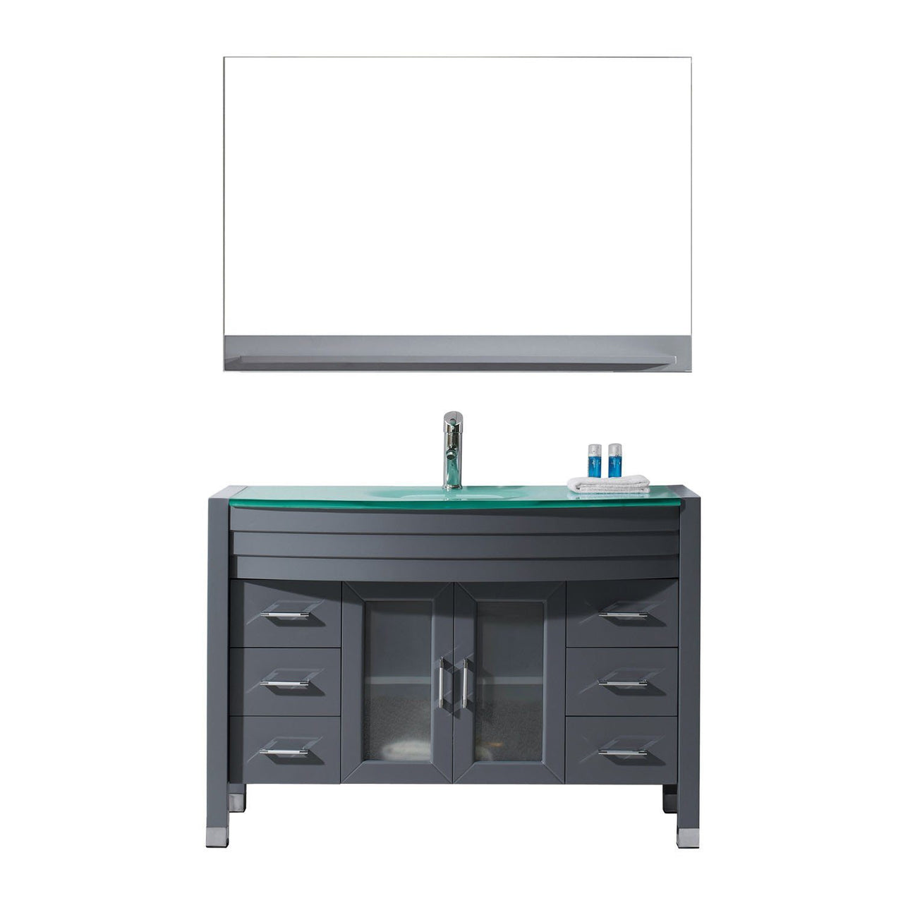 Virtu USA Ava 48" Single Round Sink Grey Top Vanity in Grey with Polished Chrome Faucet and Mirror