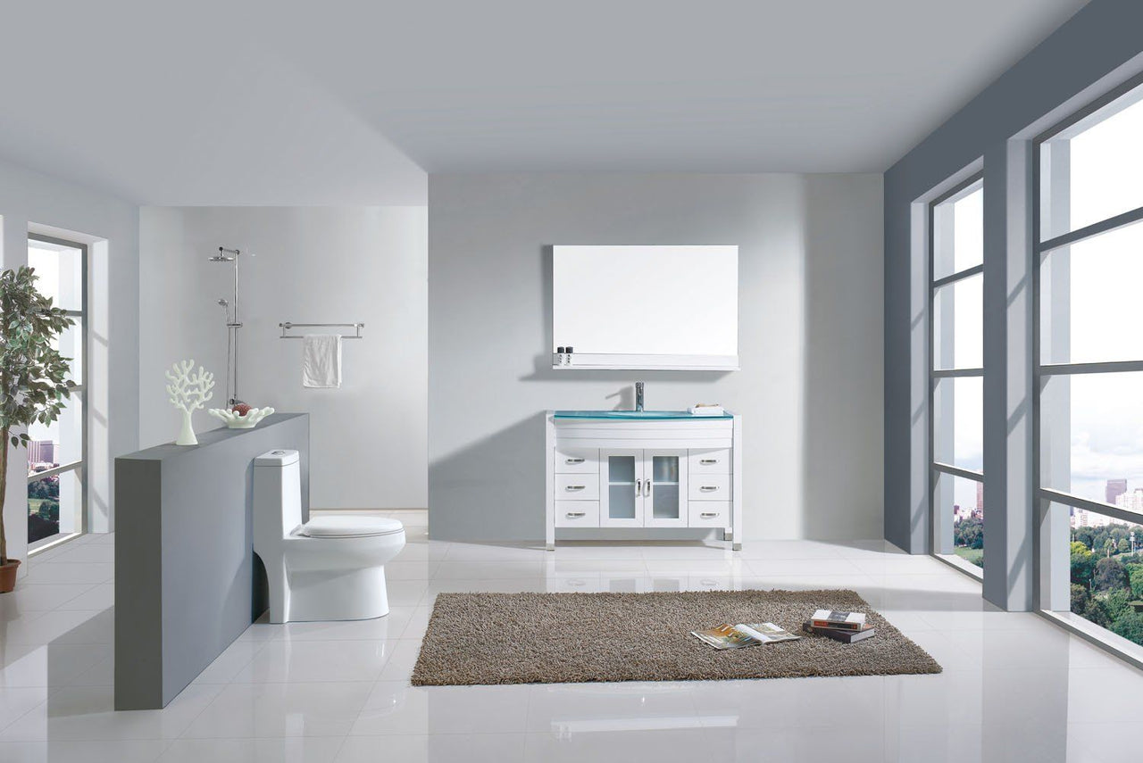 Virtu USA Ava 48" Single Round Sink White Top Vanity with Brushed Nickel Faucet and Mirror Vanity Virtu USA 