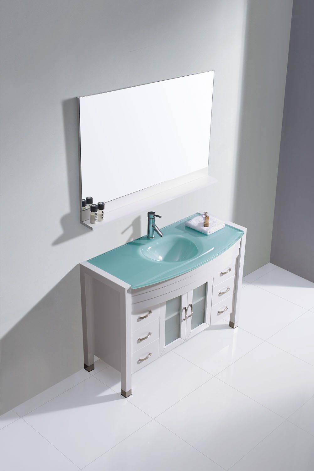 Virtu USA Ava 48" Single Round Sink White Top Vanity in White with Polished Chrome Faucet and Mirror Vanity Virtu USA 