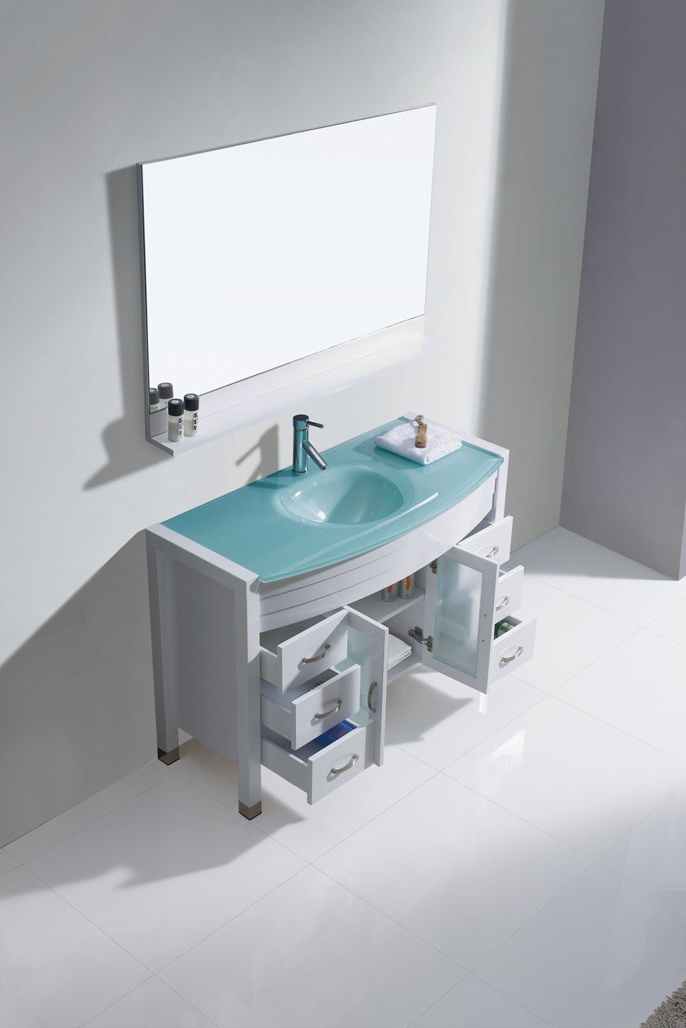 Virtu USA Ava 48" Single Round Sink White Top Vanity with Brushed Nickel Faucet and Mirror Vanity Virtu USA 