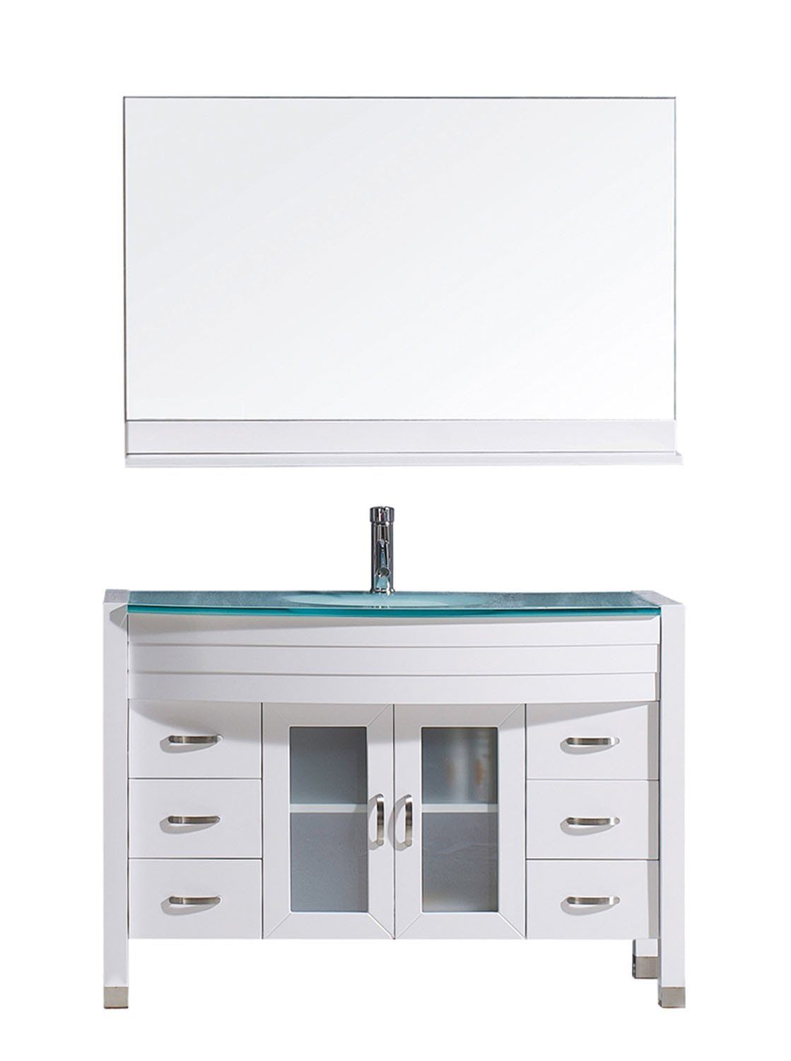 Virtu USA Ava 48" Single Round Sink White Top Vanity with Brushed Nickel Faucet and Mirror Vanity Virtu USA 