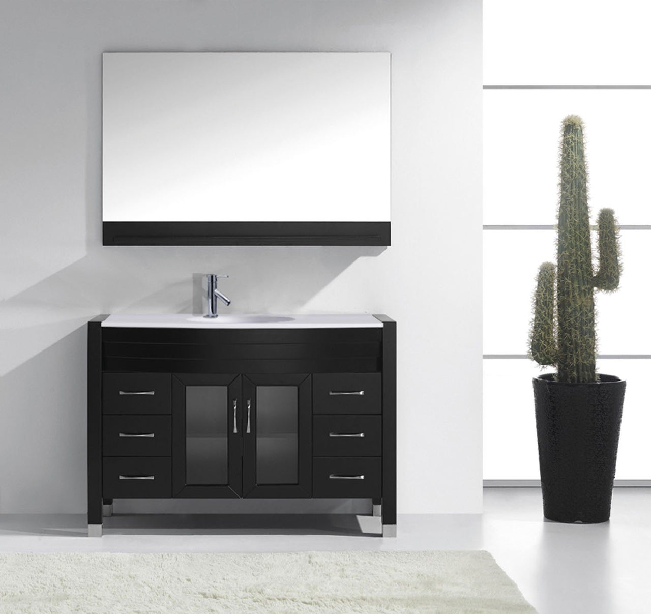 Virtu USA Ava 48" Single Round Sink Espresso Top Vanity in Espresso with Polished Chrome Faucet and Mirror Vanity Virtu USA 