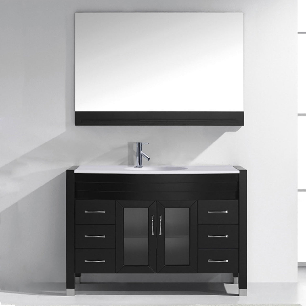 Virtu USA Ava 48" Single Round Sink Espresso Top Vanity in Espresso with Polished Chrome Faucet and Mirror Vanity Virtu USA 