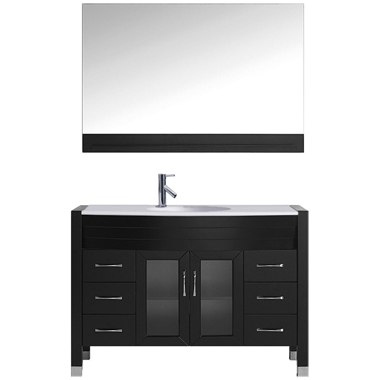 Virtu USA Ava 48" Single Round Sink Espresso Top Vanity in Espresso with Polished Chrome Faucet and Mirror Vanity Virtu USA 