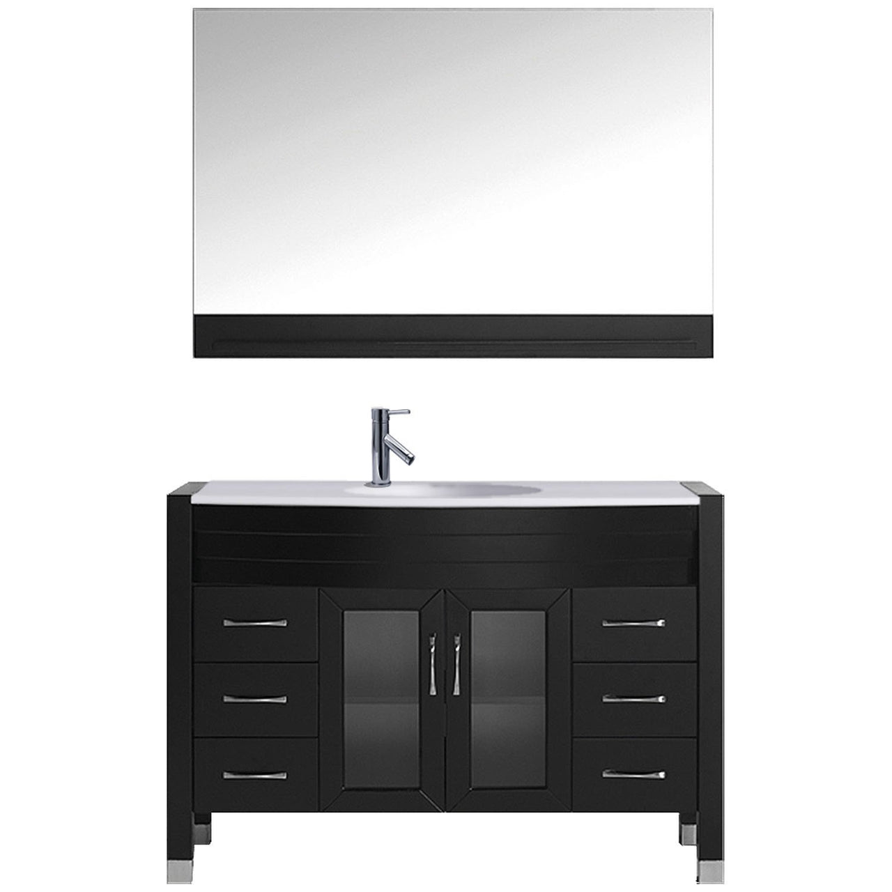 Virtu USA Ava 48" Single Round Sink Espresso Top Vanity in Espresso with Polished Chrome Faucet and Mirror Vanity Virtu USA 