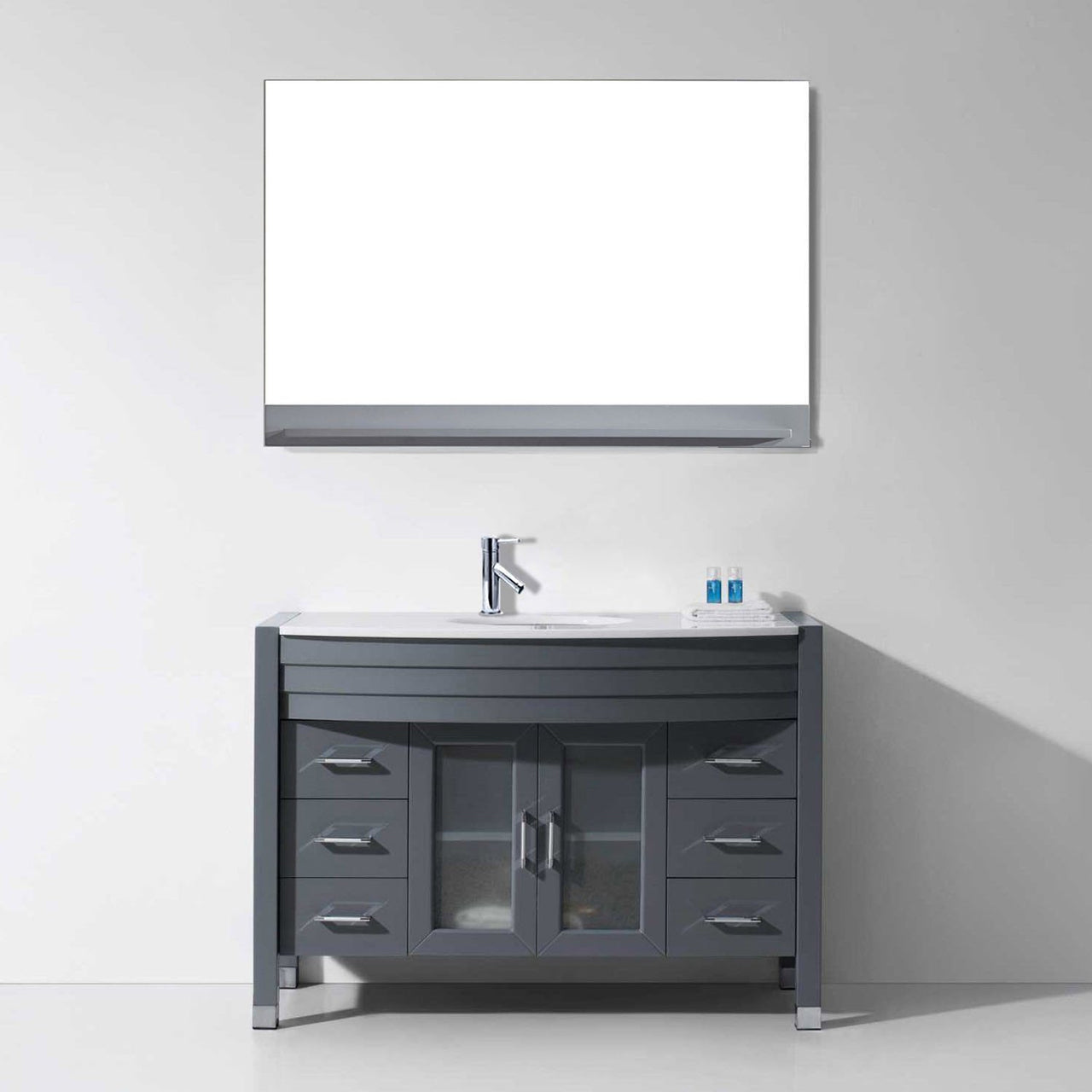 Virtu USA Ava 48" Single Round Sink Grey Top Vanity with Polished Chrome Faucet and Mirror Vanity Virtu USA 
