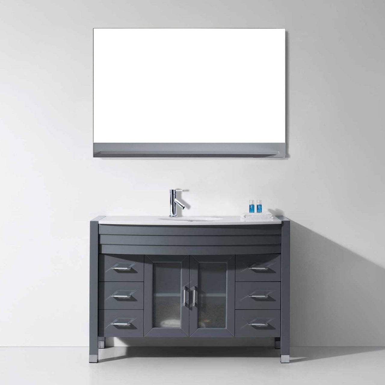 Virtu USA Ava 48" Single Round Sink Grey Top Vanity in Grey with Brushed Nickel Faucet and Mirror Vanity Virtu USA 