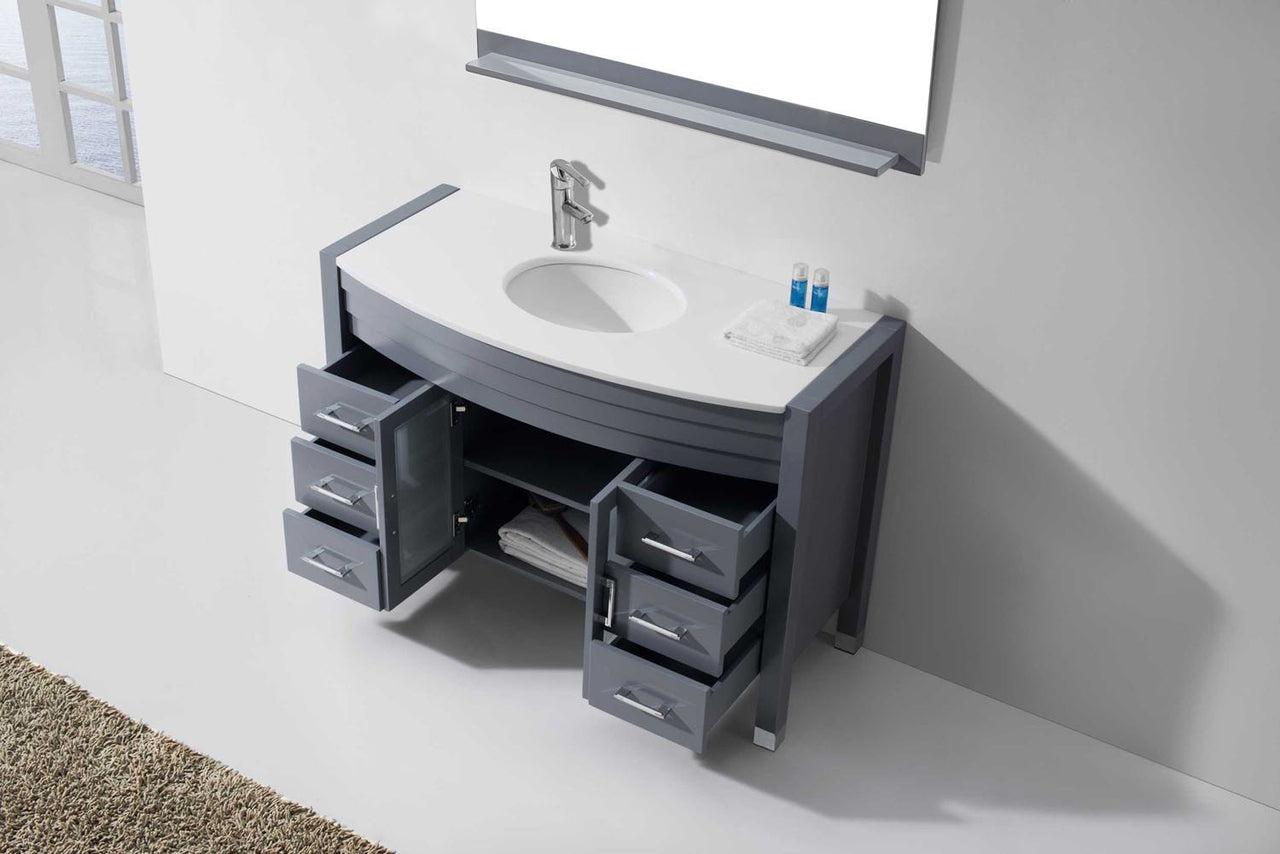 Virtu USA Ava 48" Single Round Sink Grey Top Vanity with Polished Chrome Faucet and Mirror Vanity Virtu USA 