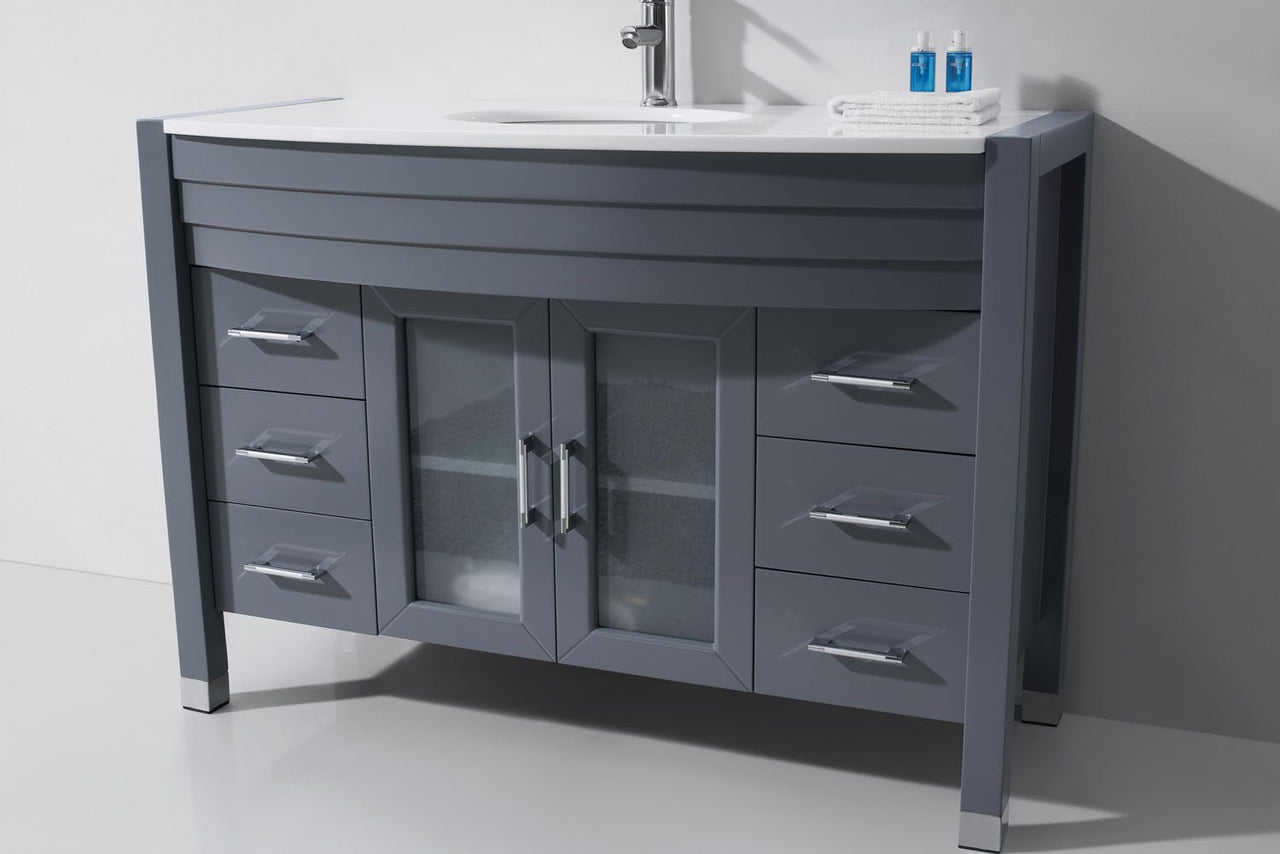 Virtu USA Ava 48" Single Round Sink Grey Top Vanity with Polished Chrome Faucet and Mirror Vanity Virtu USA 