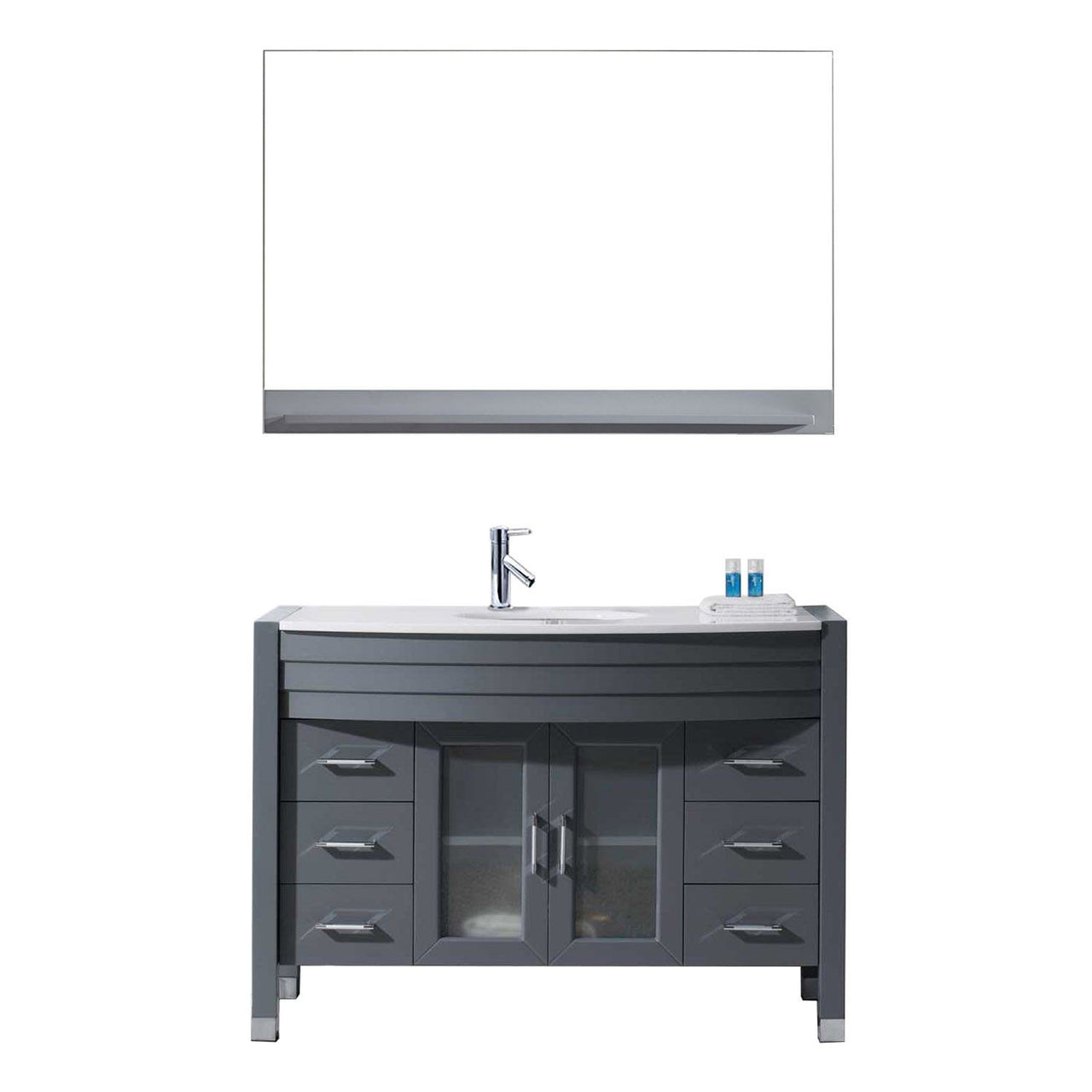 Virtu USA Ava 48" Single Round Sink Grey Top Vanity with Polished Chrome Faucet and Mirror Vanity Virtu USA 