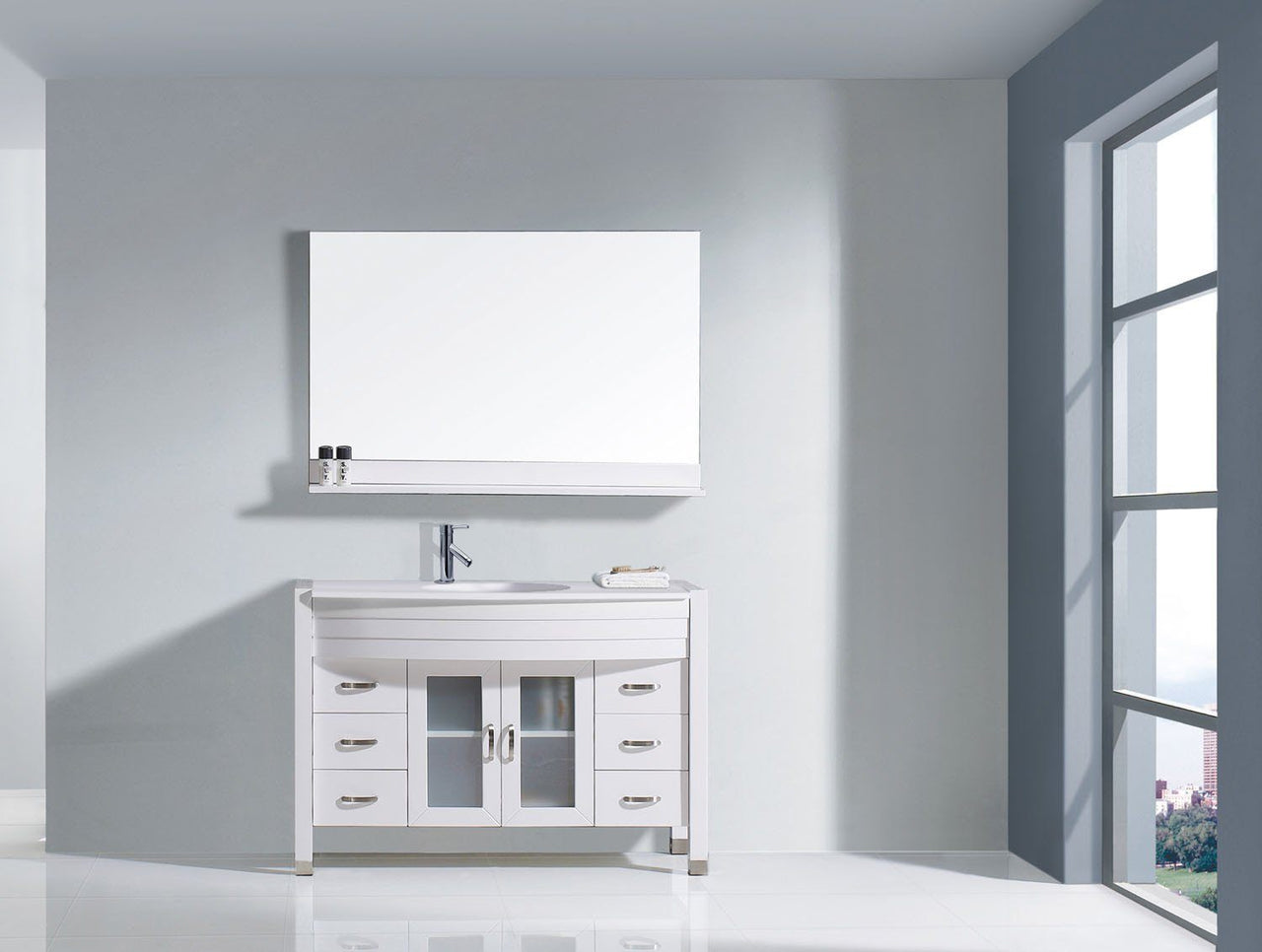 Virtu USA Ava 48" Single Round Sink White Top Vanity with Polished Chrome Faucet and Mirror Vanity Virtu USA 