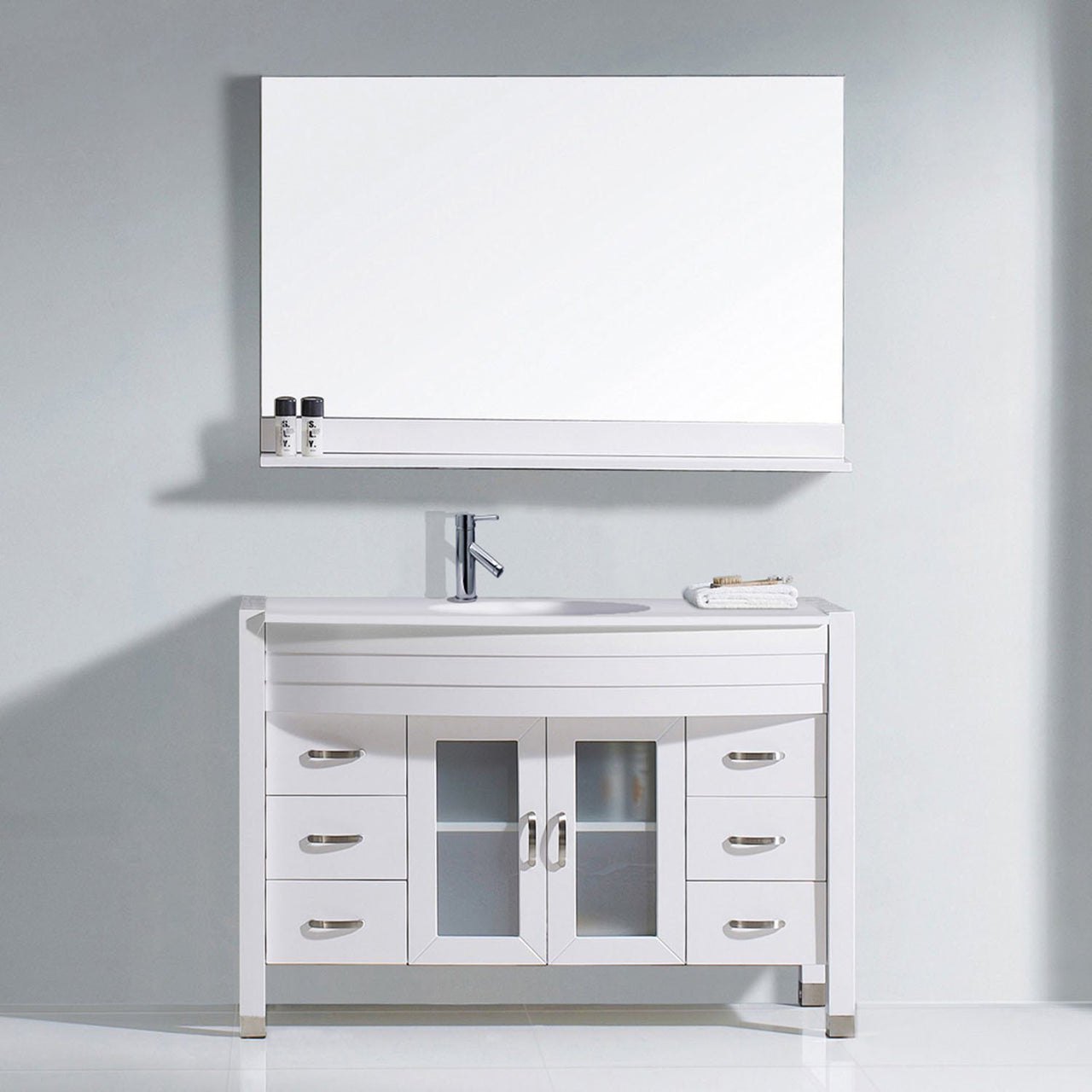 Virtu USA Ava 48" Single Round Sink White Top Vanity with Polished Chrome Faucet and Mirror Vanity Virtu USA 