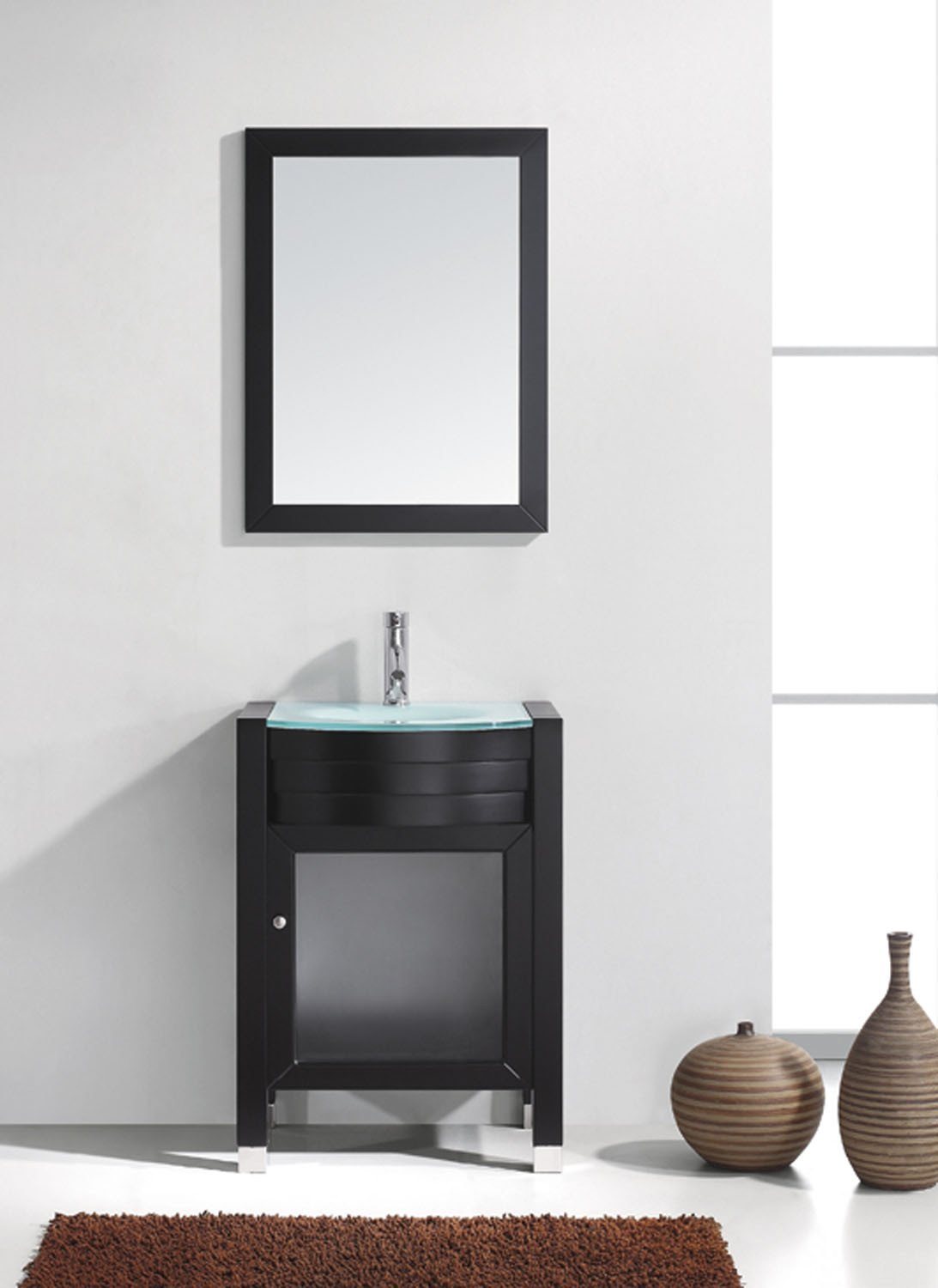 Virtu USA Ava 24" Single Round Sink Espresso Top Vanity with Brushed Nickel Faucet and Mirror Vanity Virtu USA 