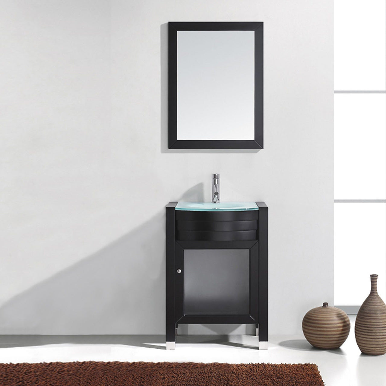 Virtu USA Ava 24" Single Round Sink Espresso Top Vanity with Brushed Nickel Faucet and Mirror Vanity Virtu USA 