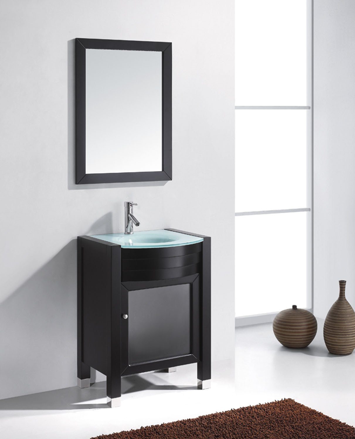 Virtu USA Ava 24" Single Round Sink Espresso Top Vanity with Brushed Nickel Faucet and Mirror Vanity Virtu USA 