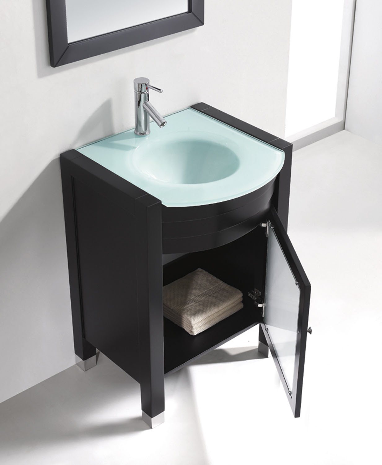Virtu USA Ava 24" Single Round Sink Espresso Top Vanity in Espresso with Polished Chrome Faucet and Mirror Vanity Virtu USA 
