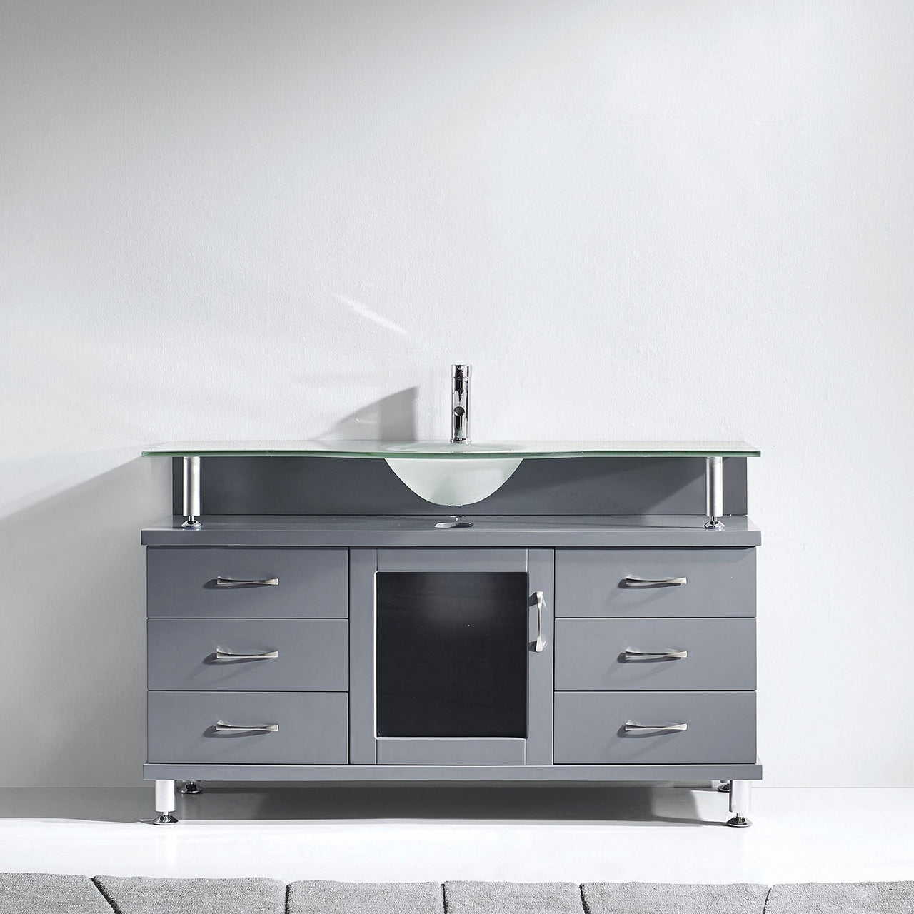 Virtu USA Vincente 55" Single Round Sink Grey Top Vanity in Grey Vanity Virtu USA 