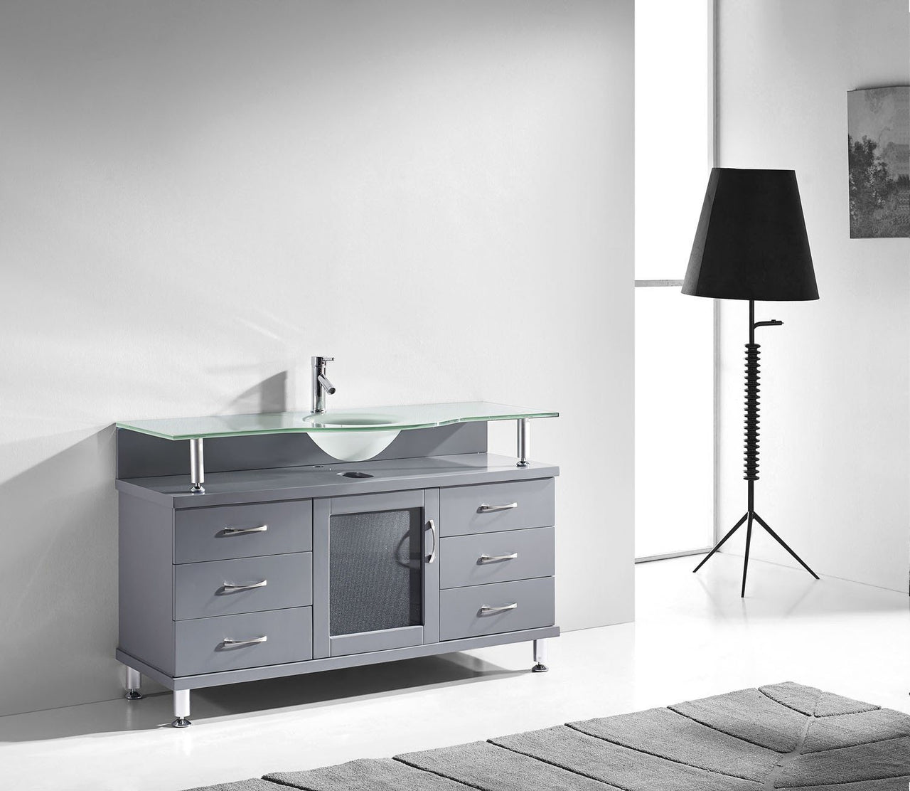 Virtu USA Vincente 55" Single Round Sink Grey Top Vanity in Grey Vanity Virtu USA 