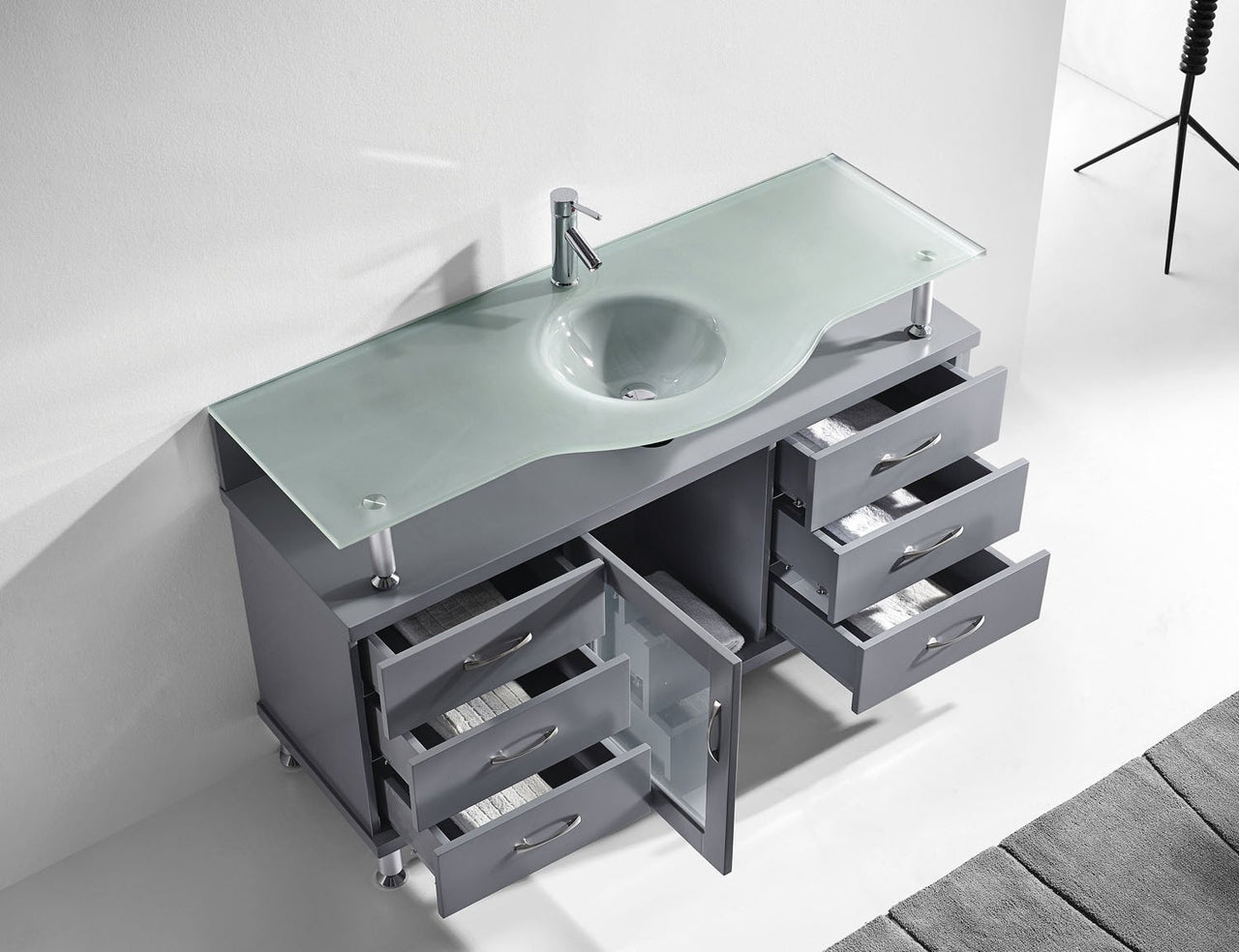 Virtu USA Vincente 55" Single Round Sink Grey Top Vanity in Grey Vanity Virtu USA 