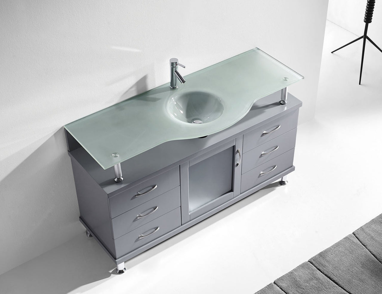 Virtu USA Vincente 55" Single Round Sink Grey Top Vanity in Grey Vanity Virtu USA 